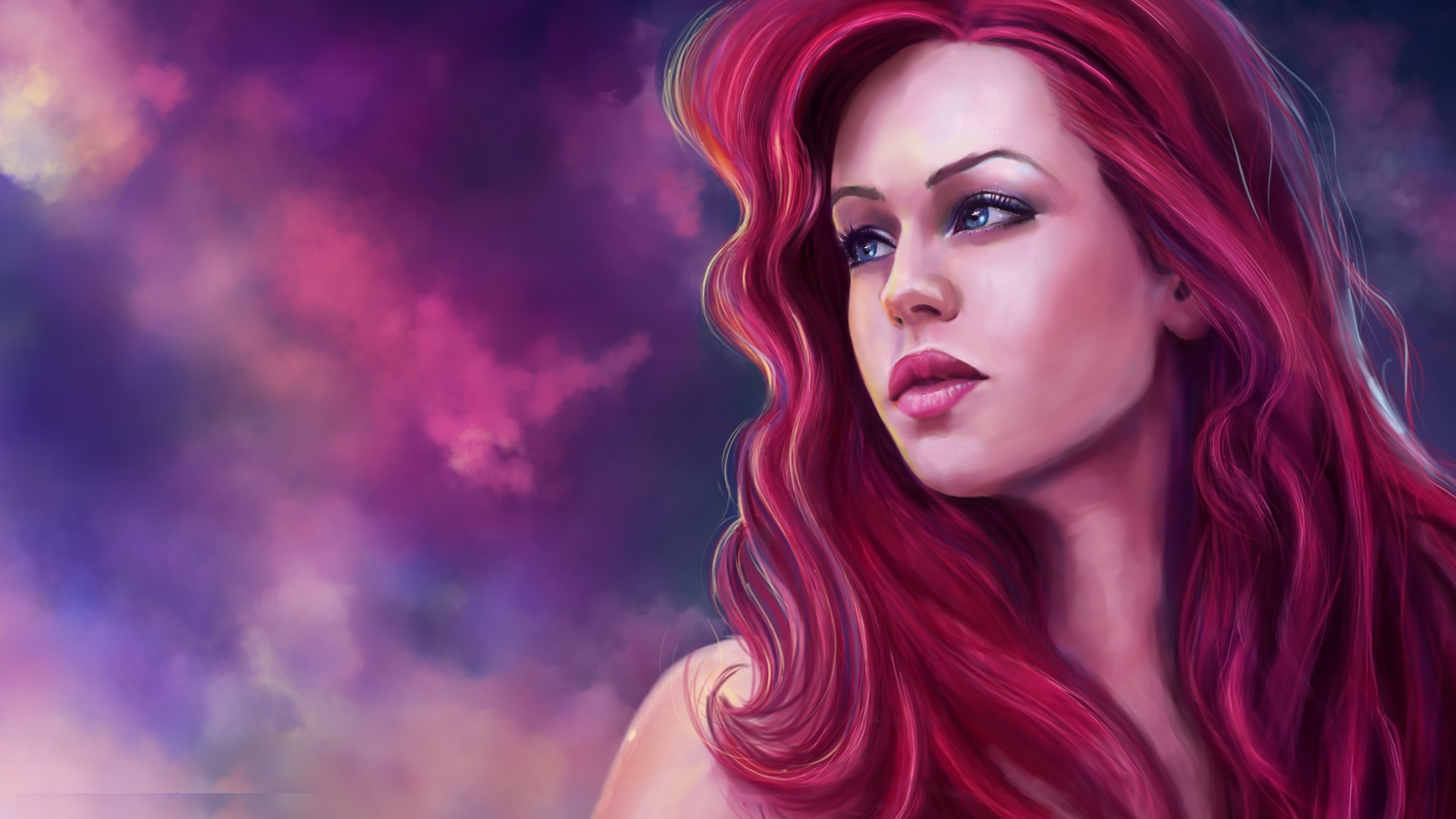 Download wallpaper look, face, art, Ariel, the little mermaid, red hair ...