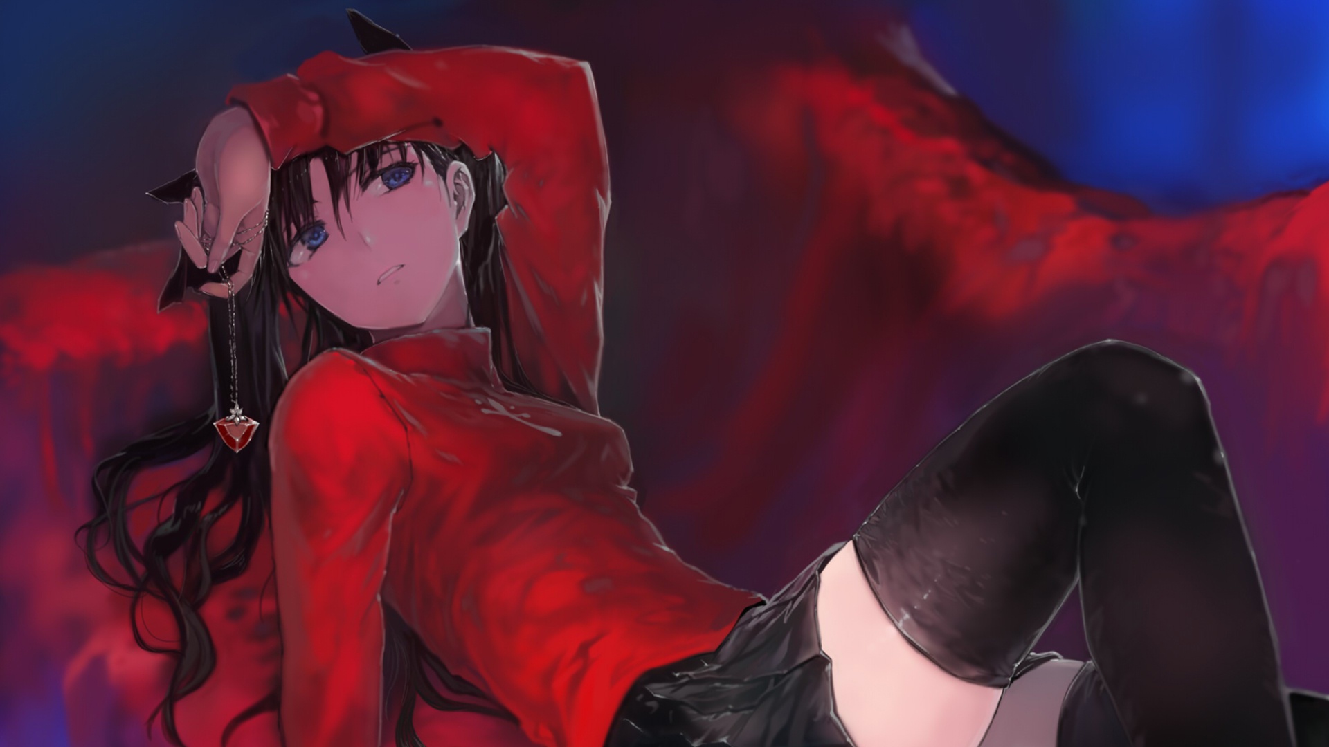 Wallpaper girl, anime, art, pendant, Tohsaka Rin, Fate / Stay Night for  mobile and desktop, section сёнэн, resolution 1920x1080 - download