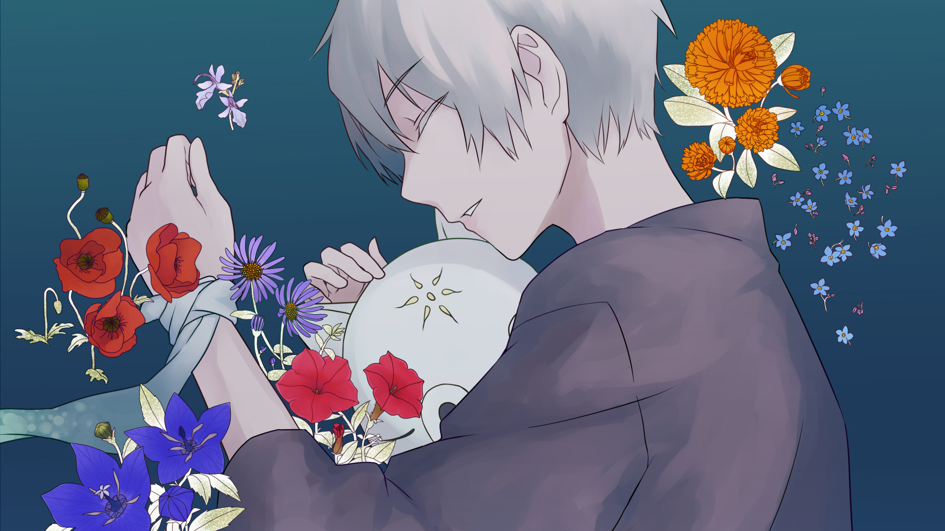 Download wallpaper flowers, anime, art, guy, Hotarubi no Mori e, Gin,  section other in resolution 1920x1080