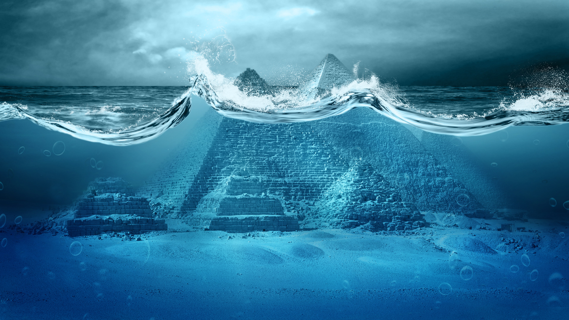 Download wallpaper the ocean, disaster, Apocalypse, pyramid, storm, sea ...