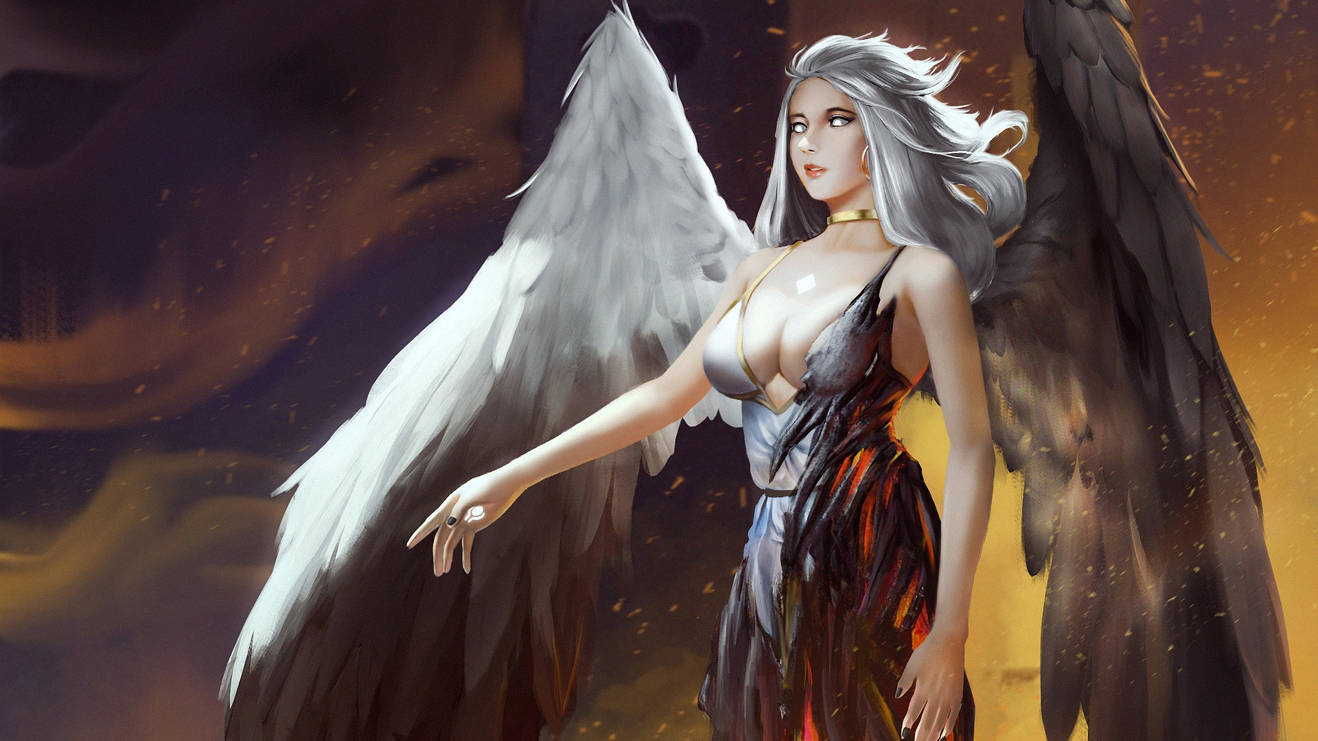 Download wallpaper Girl, Figure, <b>Angel</b>, Wings, Art, Art, <b>Angel</b>, Illustratio...