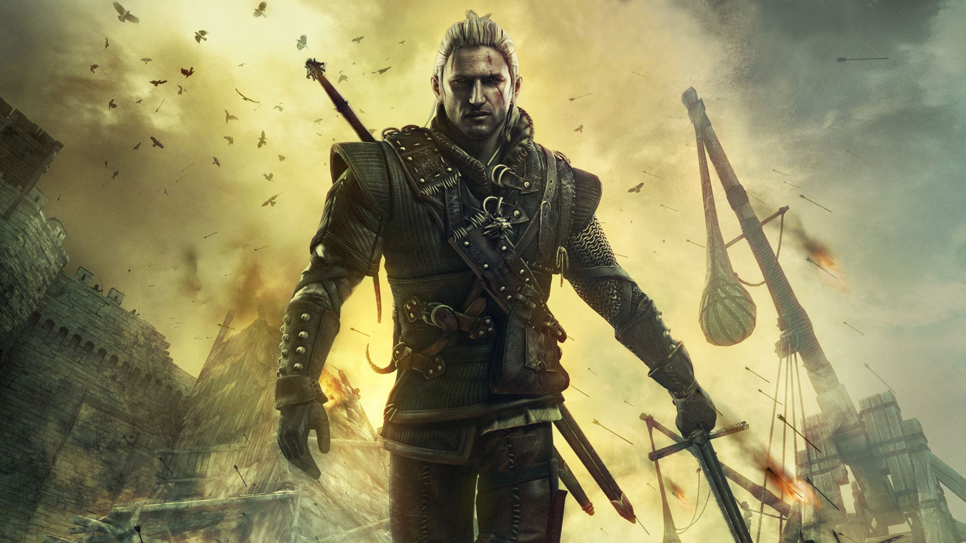 Wallpaper castle, war, sword, art, hero, arrows, trebuchet, the witcher 2  for mobile and desktop, section игры, resolution 1920x1080 - download