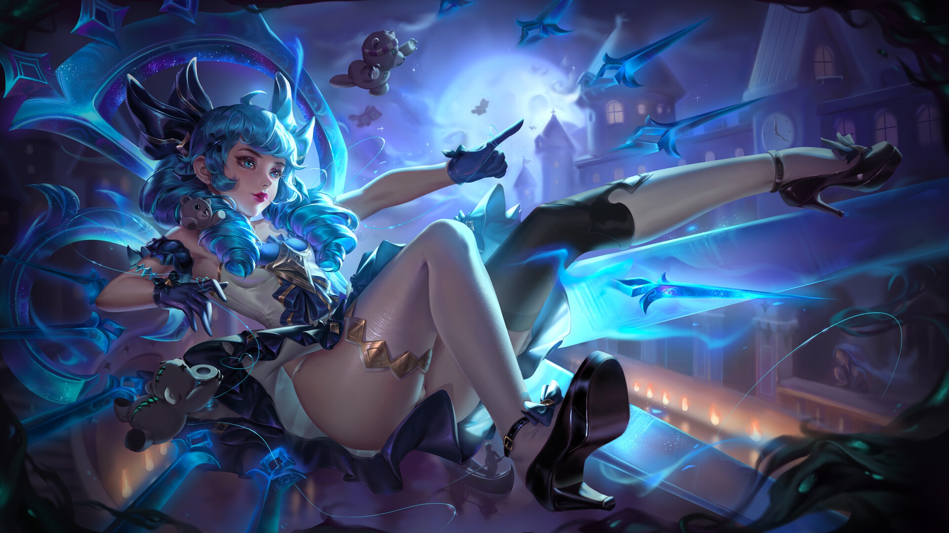 Wallpaper long hair, Gwen, League of Legends, fan art, blue hair, fantasy  girl, minidress, video game girls for mobile and desktop, section игры,  resolution 1920x1080 - download