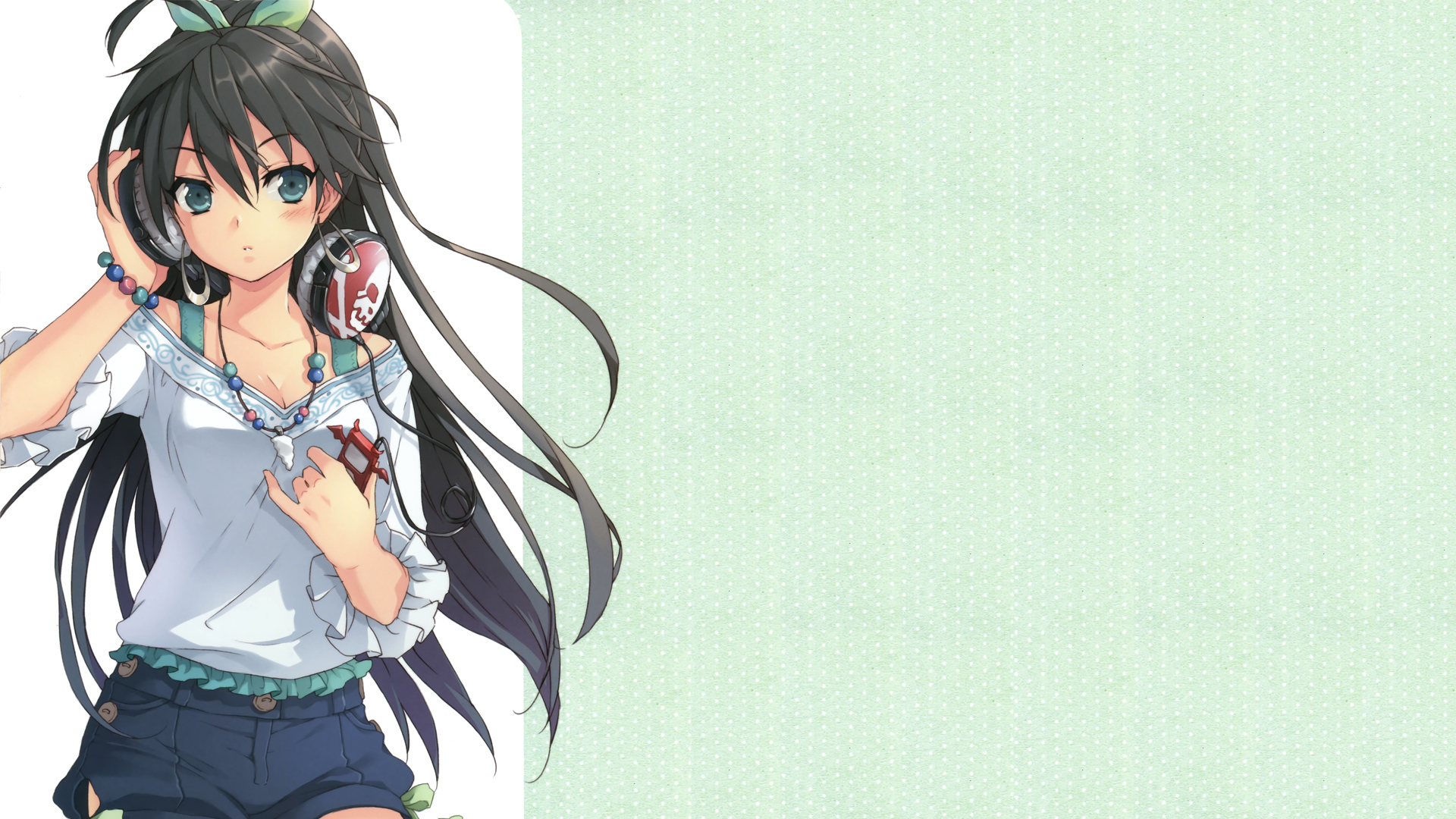 Wallpaper girl, shorts, headphones, player, beads, idolmaster, ganah to  hibiki for mobile and desktop, section арт, resolution 1920x1080 - download