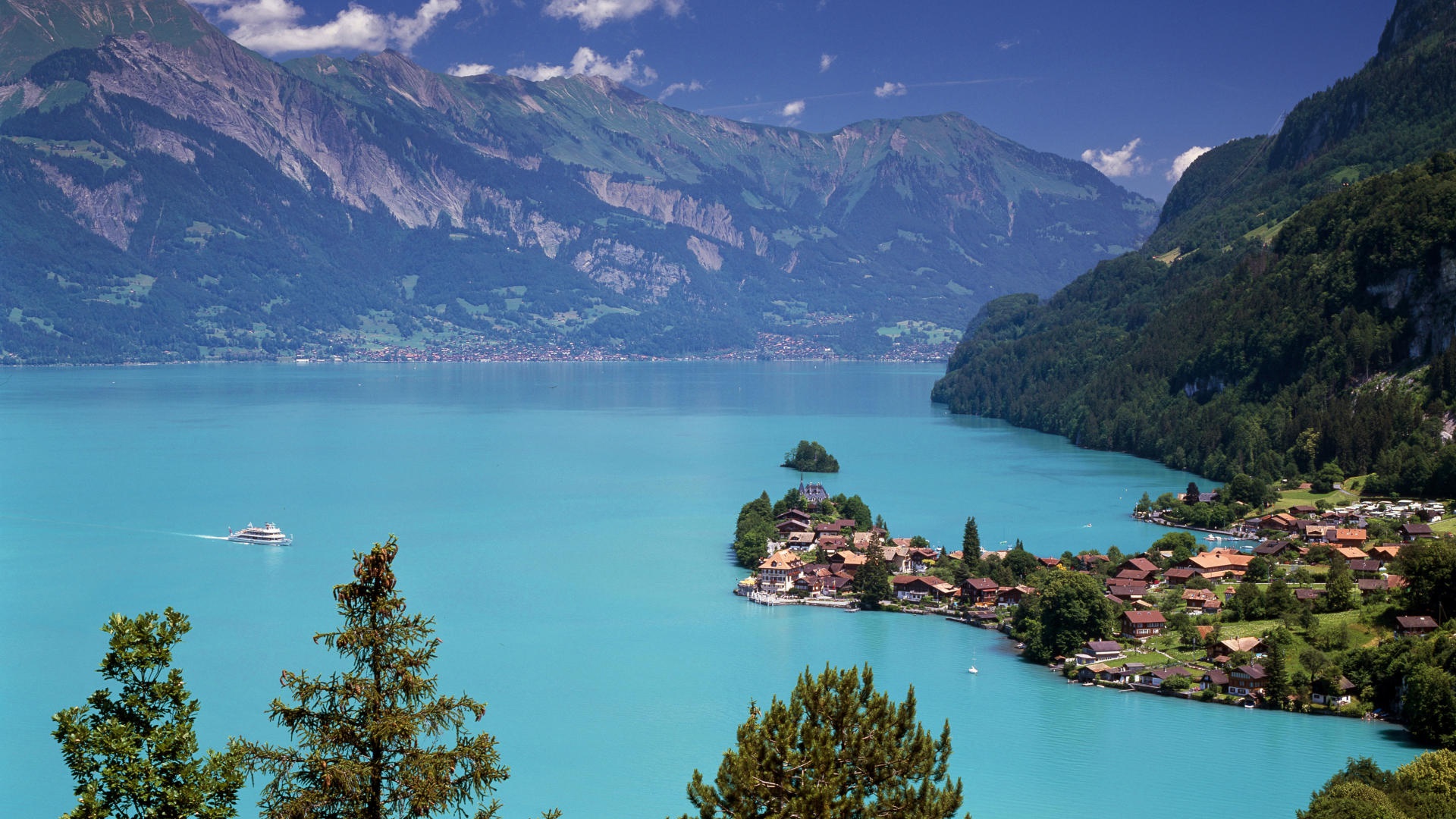 Wallpaper Switzerland, Lake Brienz, Iseltwald, еhe bird's eye view for mobile and desktop, section пейзажи, resolution 1920x1080 - download