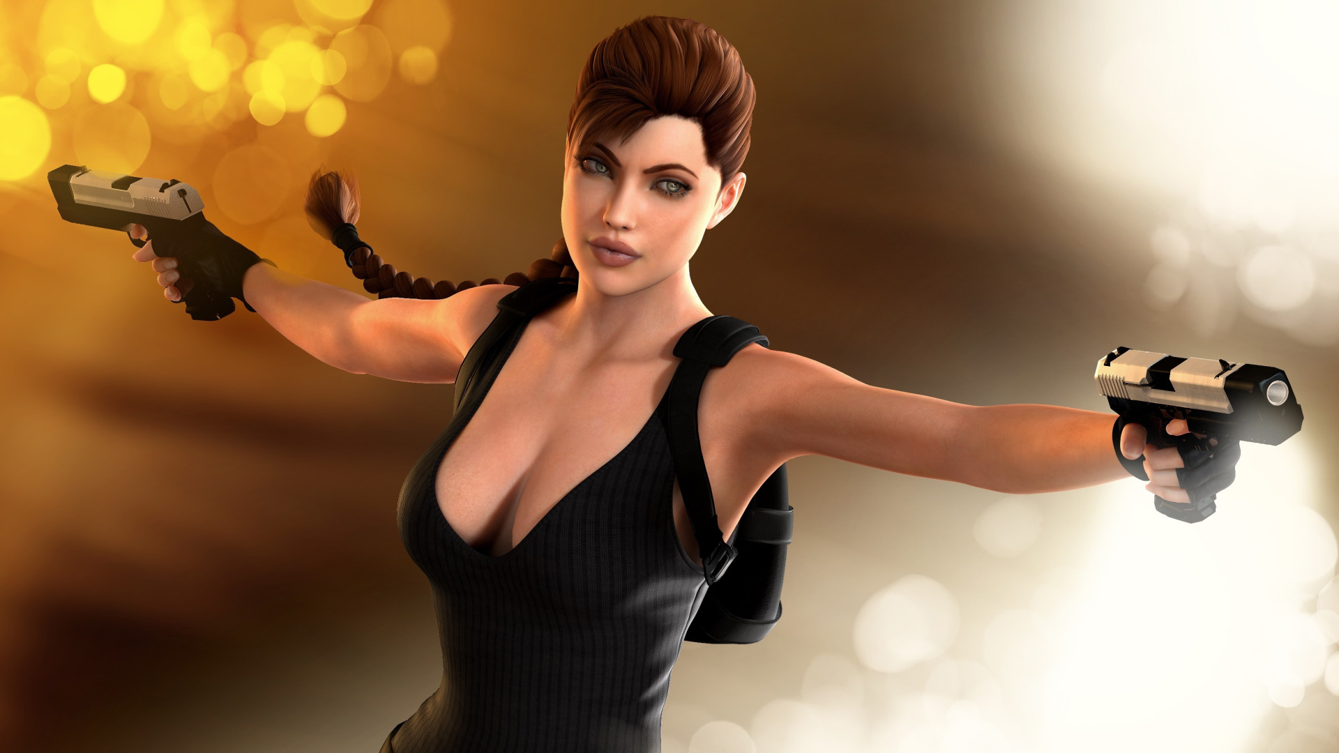 Download wallpaper girl, glare, rendering, background, guns, Angelina  Jolie, Tomb Raider, 3D model, section rendering in resolution 1920x1080