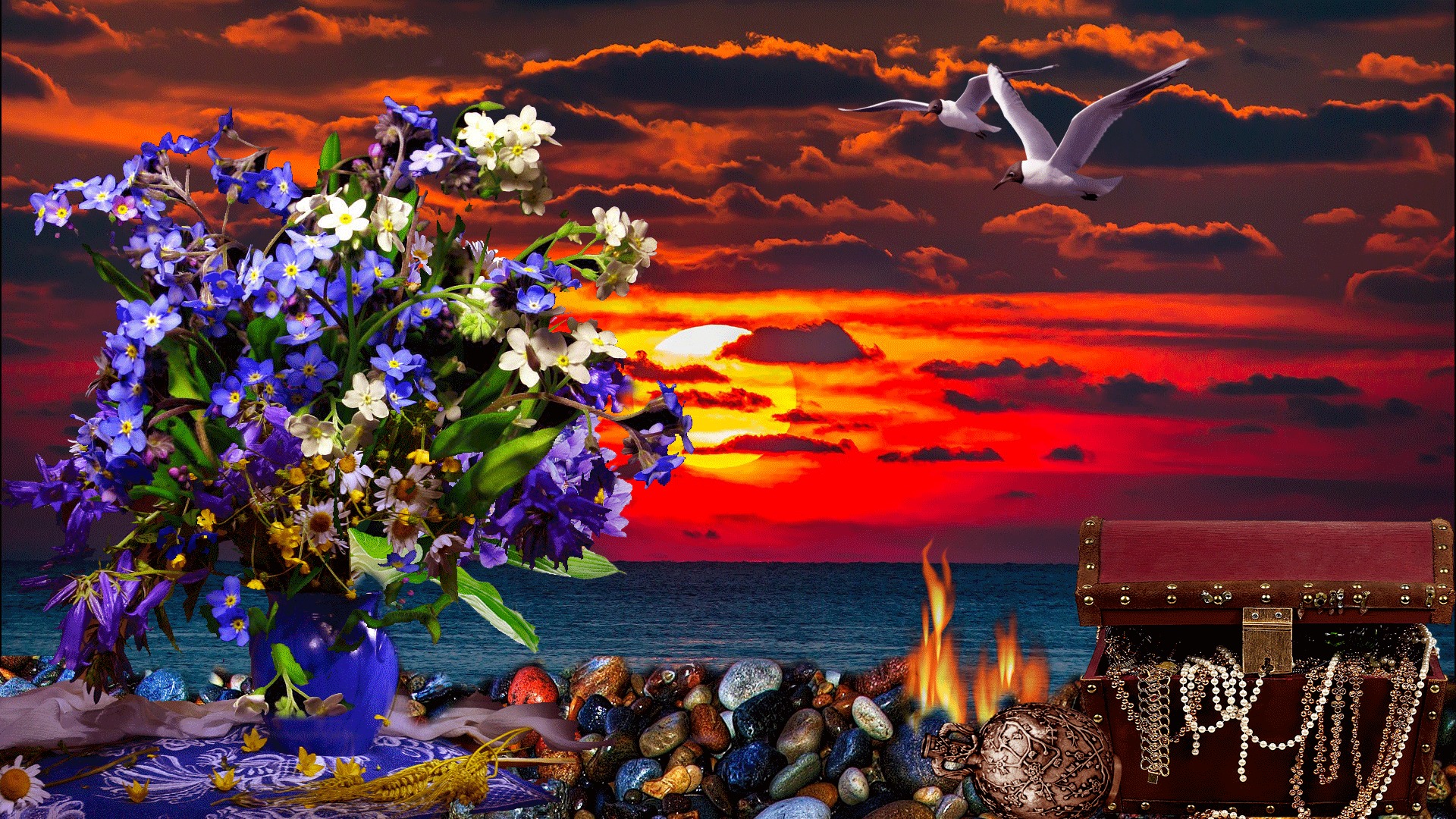 Открытки с добрым вечером с природой. Море цветов. Красивого вечера. Добрый вечер море. Вечер море цветы.