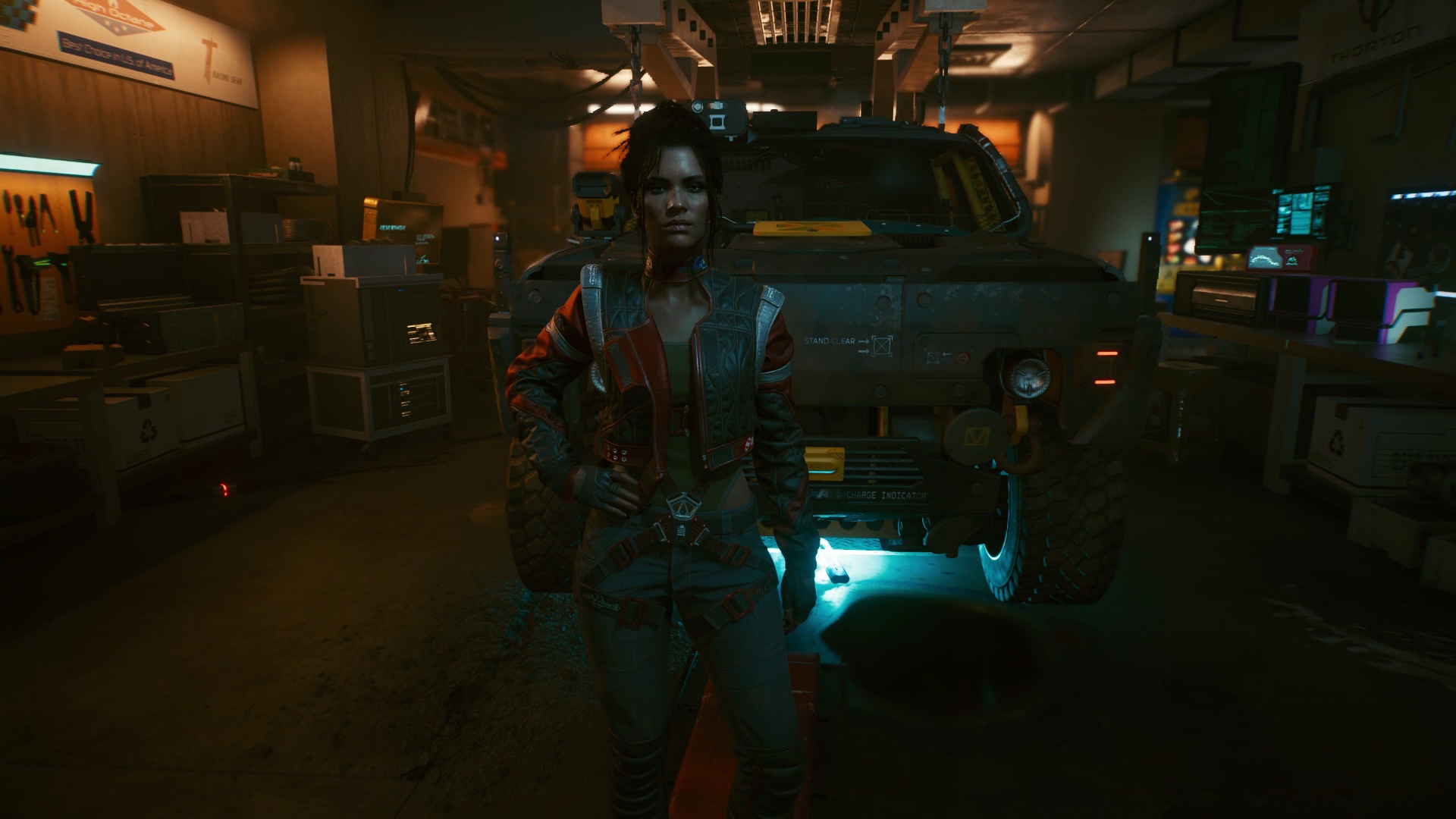 Download wallpaper machine, girl, garage, cyberpunk, cyberpunk 2077, panama,  section games in resolution 1920x1080