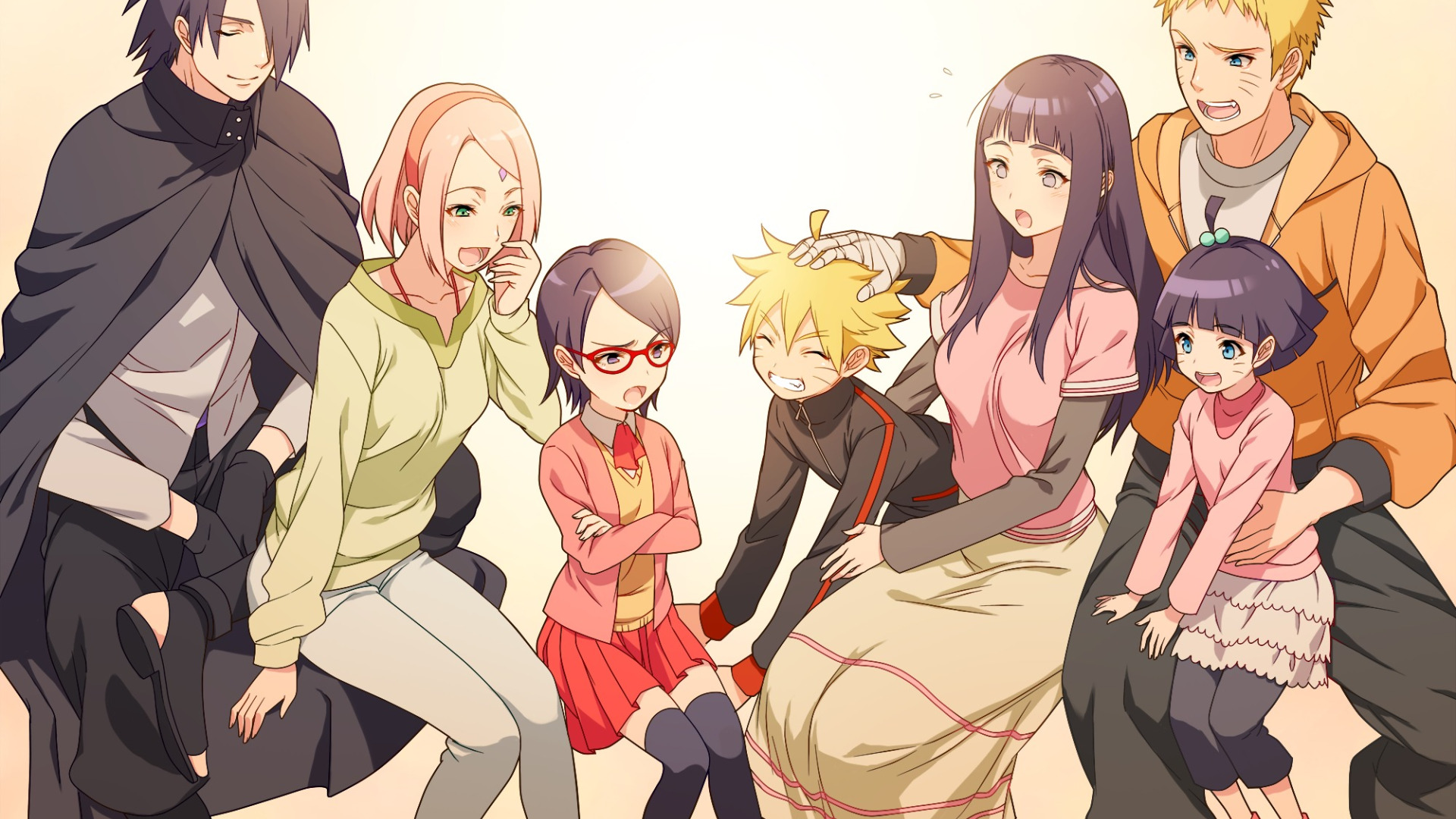 Download wallpaper joy, children, girls, anime, art, glasses, naruto, guys,  section shonen in resolution 1920x1080