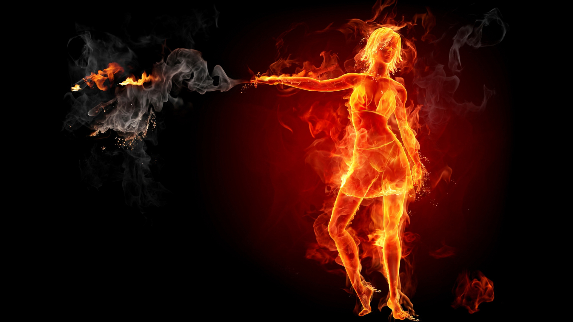 Wallpaper girl, fire, flame, hot for mobile and desktop, section  абстракции, resolution 1920x1080 - download