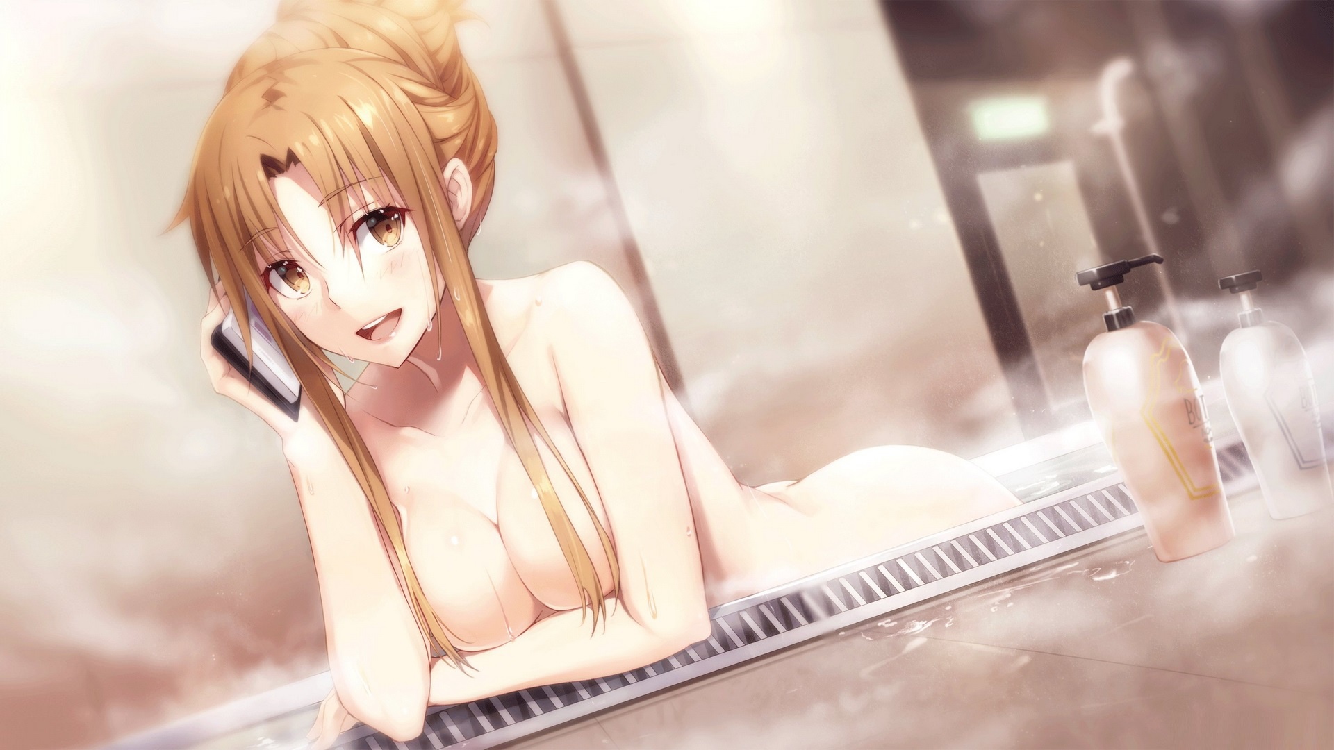 Wallpaper look, pose, soap, couples, bath, bath, sword art online, yuuki  asuna for mobile and desktop, section прочее, resolution 1920x1080 -  download