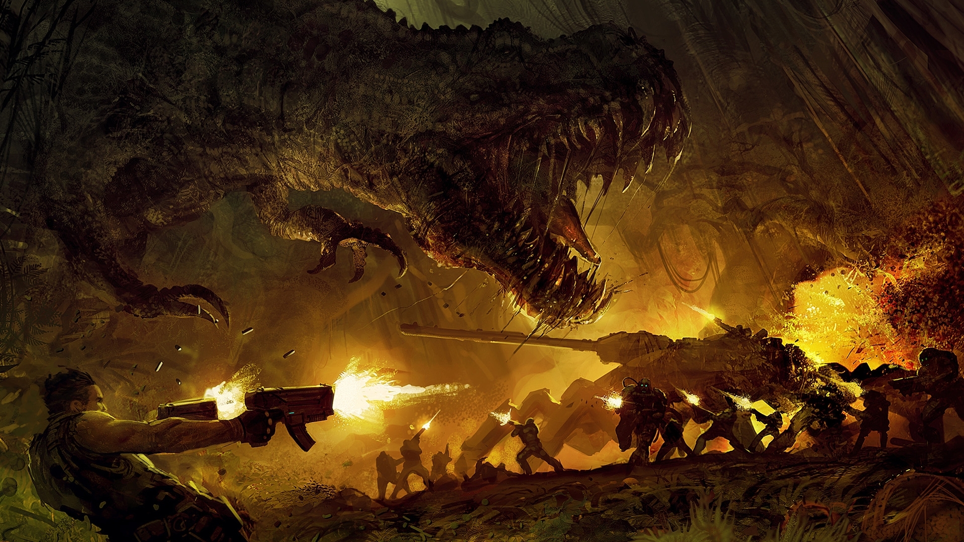 Wallpaper dinosaur, battle, Turok 2 for mobile and desktop, section игры,  resolution 1920x1080 - download