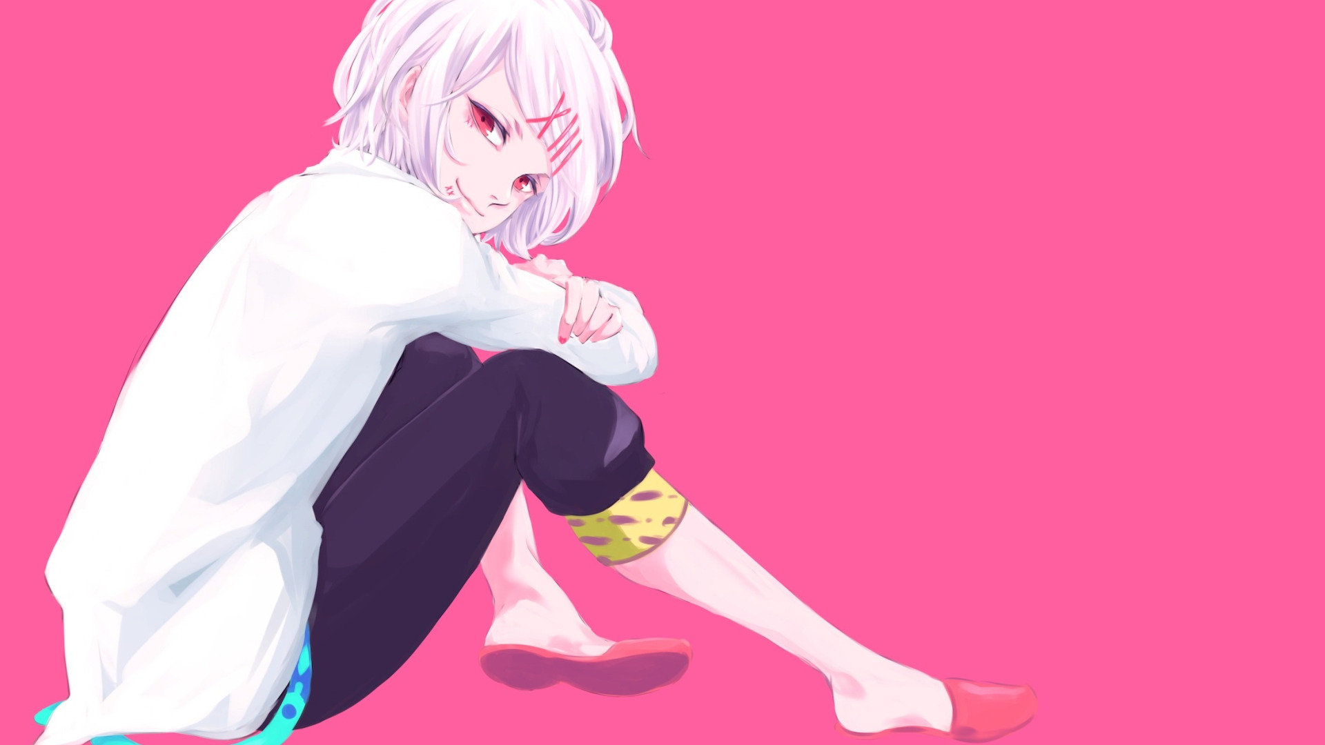 Download wallpaper boy, art, Anime, sitting, Anime, pink background, clips,  Tokyo Ghoul, section seinen in resolution 1920x1080