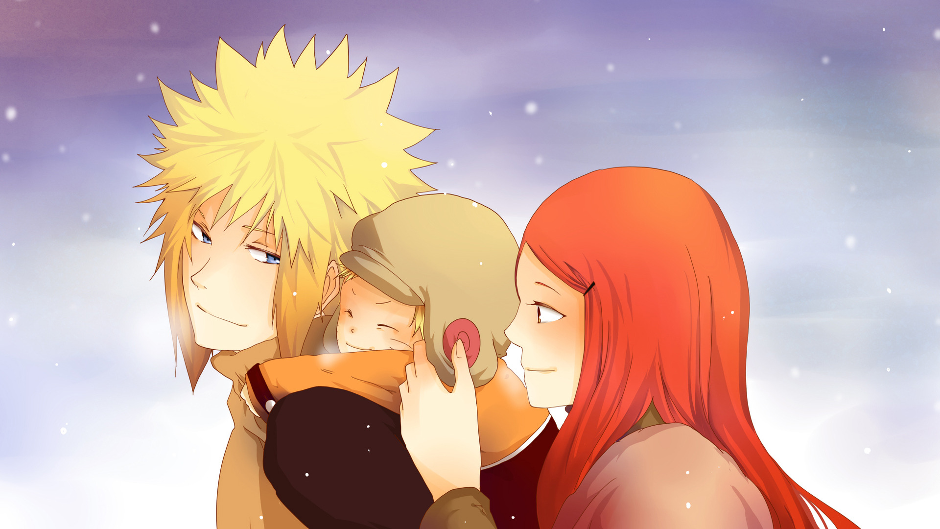 Download wallpaper winter, the sky, eyes, look, snow, family, Anime,  Naruto, section shonen in resolution 1920x1080