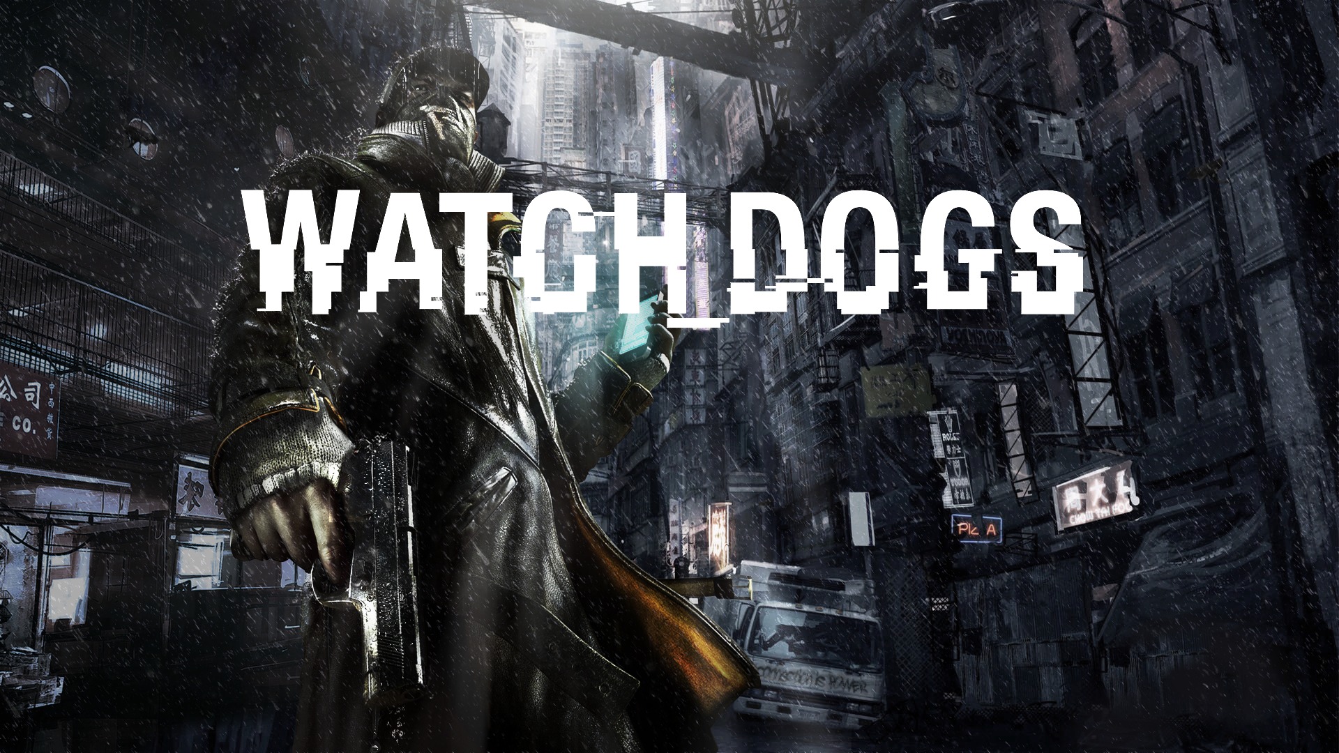 Wallpaper the city, gun, weapons, rain, male, Ubisoft, 2013, Watch Dogs for  mobile and desktop, section игры, resolution 1920x1080 - download