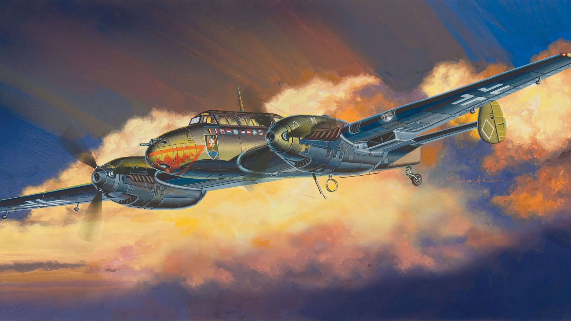 Download wallpaper Messerschmitt, fighter-bomber, Luftwaffe, night ...