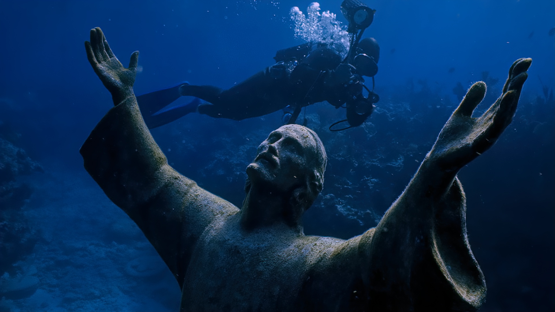 Download wallpaper underwater, history, Jesus, stone statues, section ...