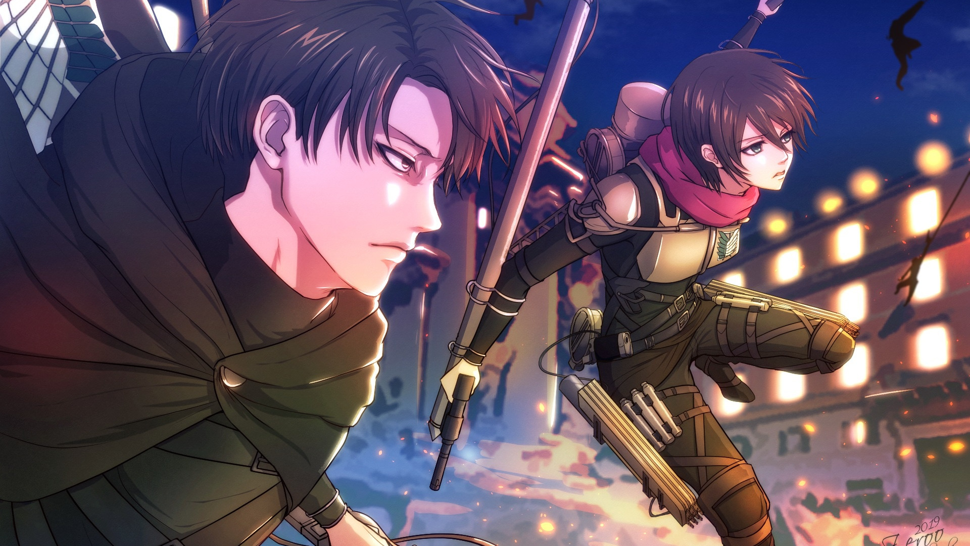 Download wallpaper Mikasa, Attack Of The Titans, Shingeki No Kyojin, Levi,  zeroo7x, section shonen in resolution 1920x1080