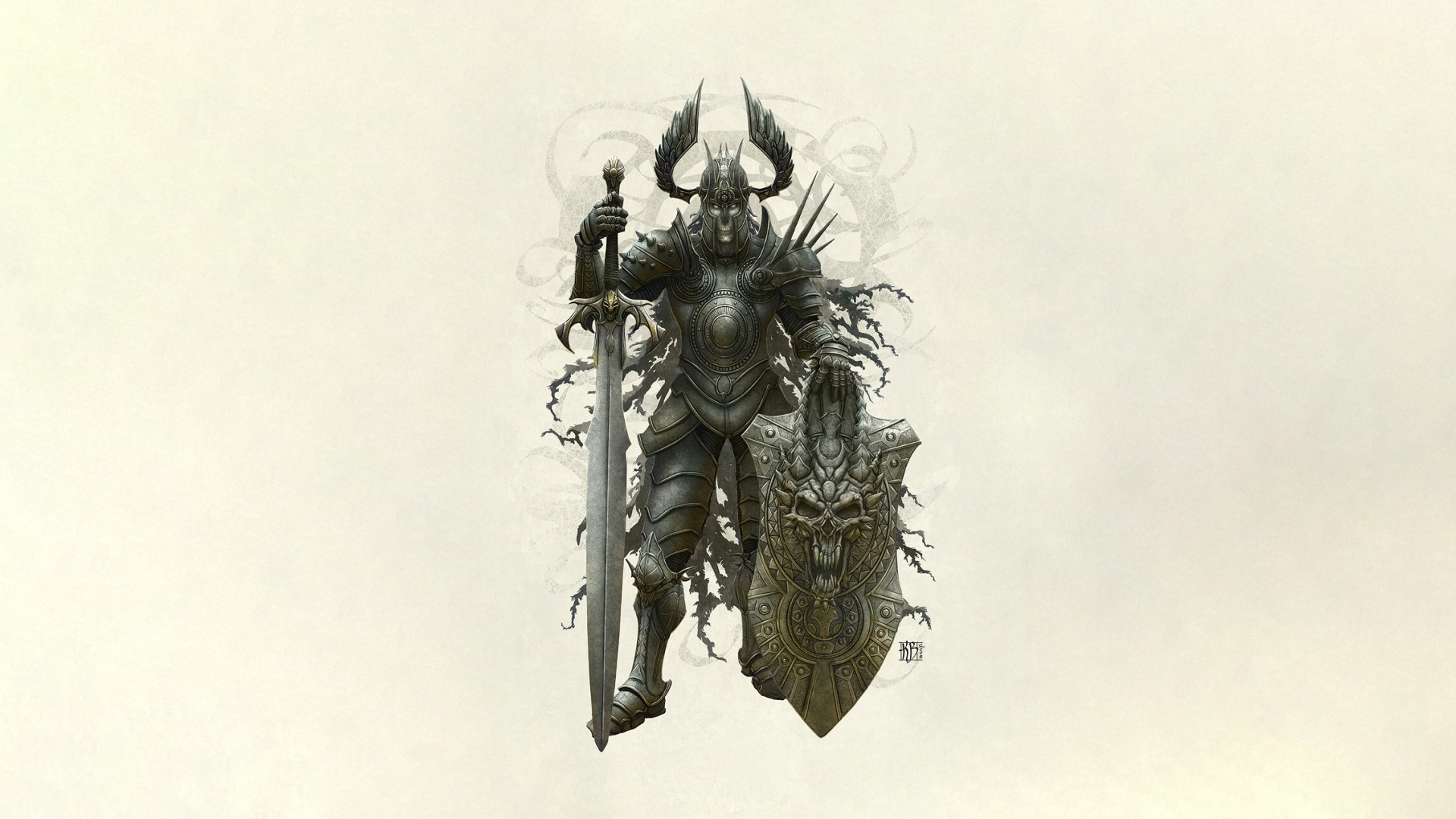 Download wallpaper Armor, Style, Kerem Couplets, Sword, Fantasy ...