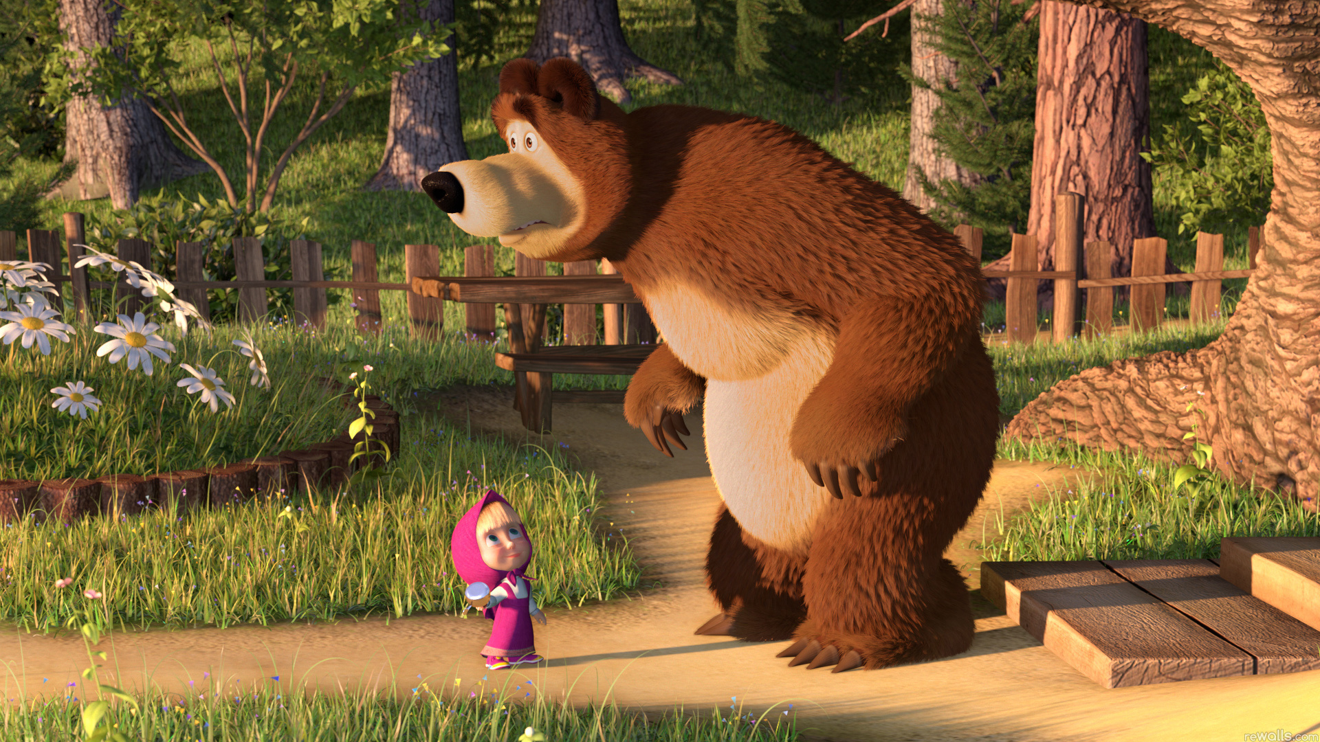 Wallpaper forest, bear, girl, friends, Masha and the Bear for mobile and  desktop, section ситуации, resolution 2173x1449 - download