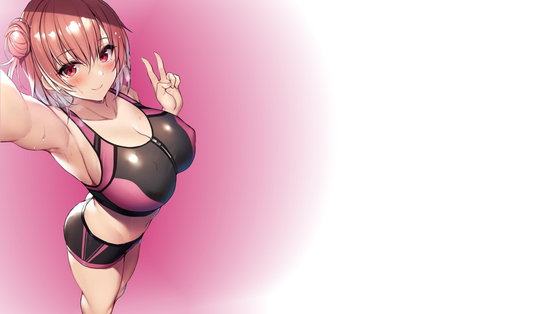 Download wallpaper girl, sexy, Anime, pink, pretty, sports, workout,  tights, section seinen in resolution 1920x1080