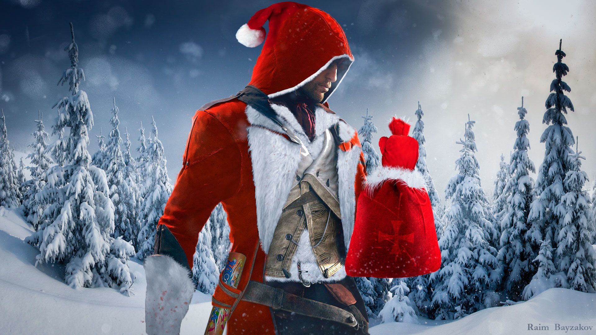 Download Wallpaper Look, Snow, Light, New Year, Hood, Santa Claus.