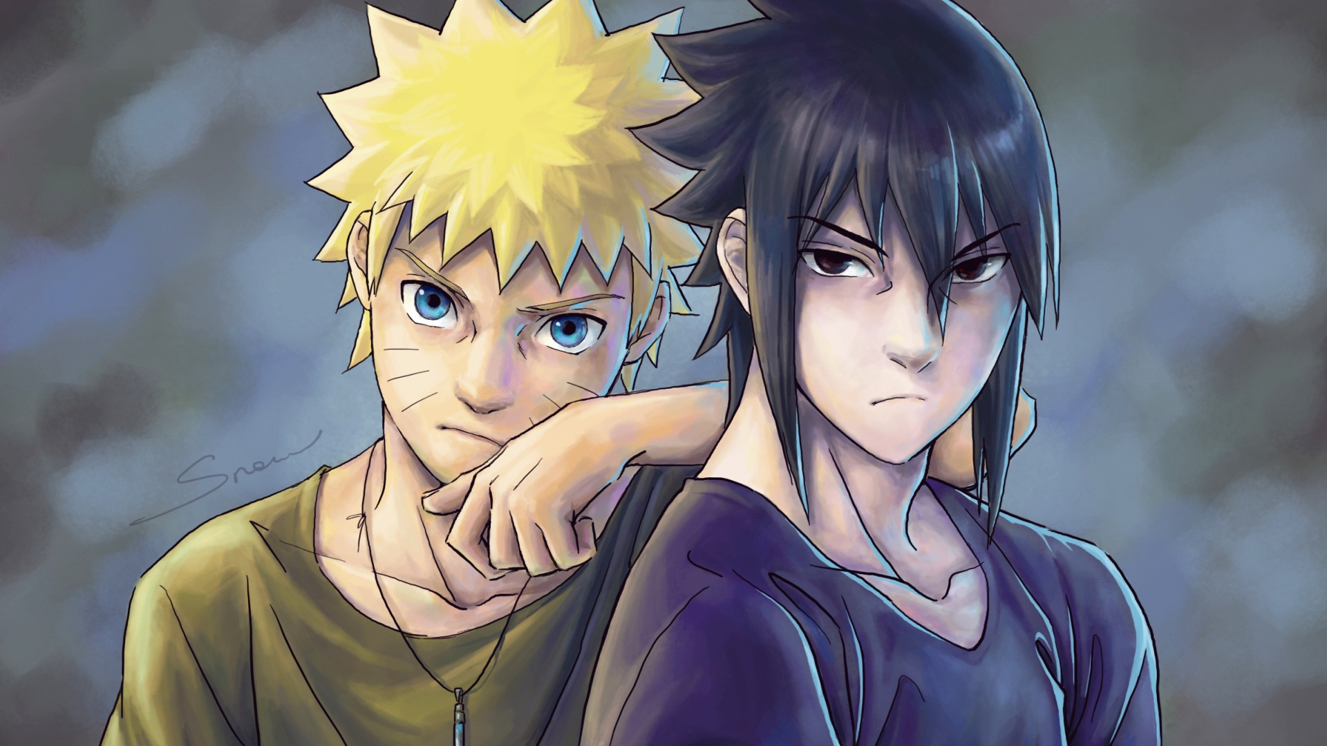 Download wallpaper anime, art, guys, <b>Naruto</b>, Sasuke Uchiha, <b>Naruto</b> Uzumaki,...