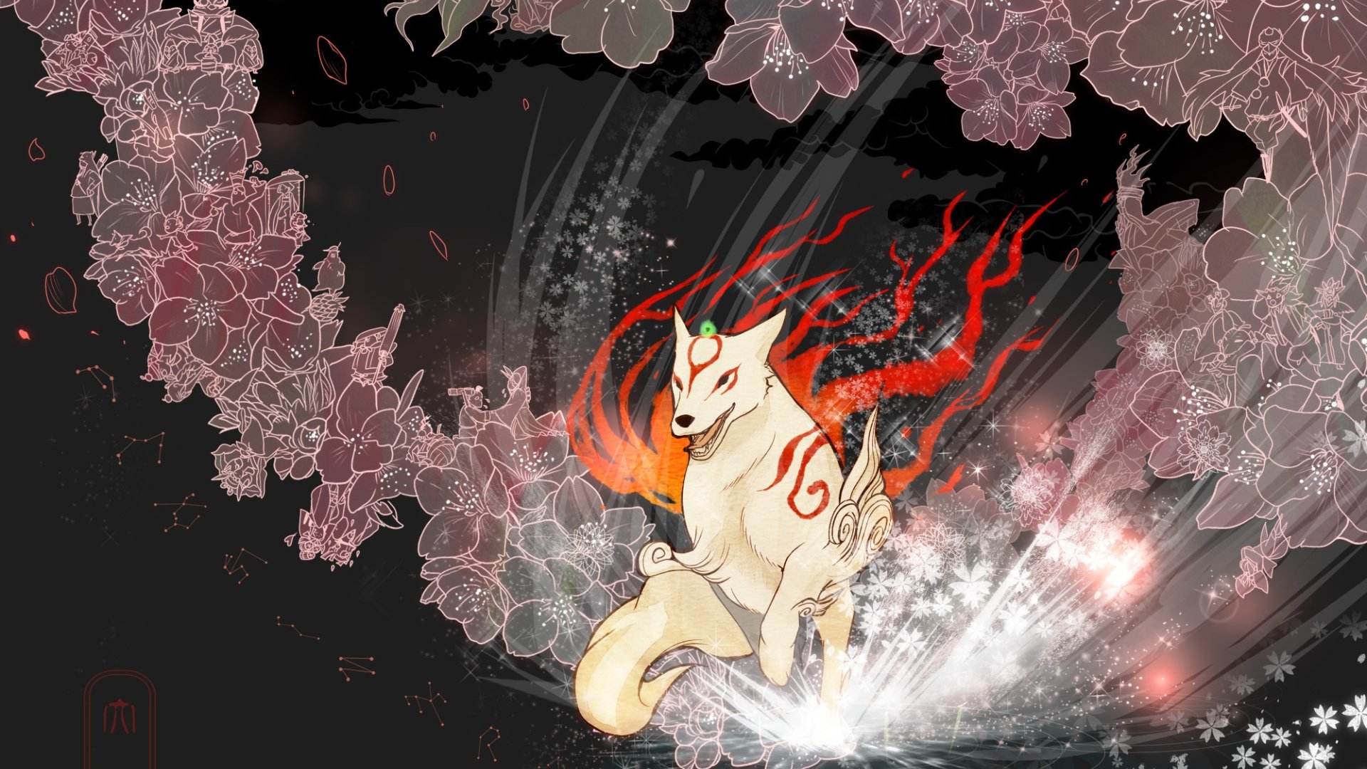 Download wallpaper flowers, background, wolf, art, okami, amaterasu ...