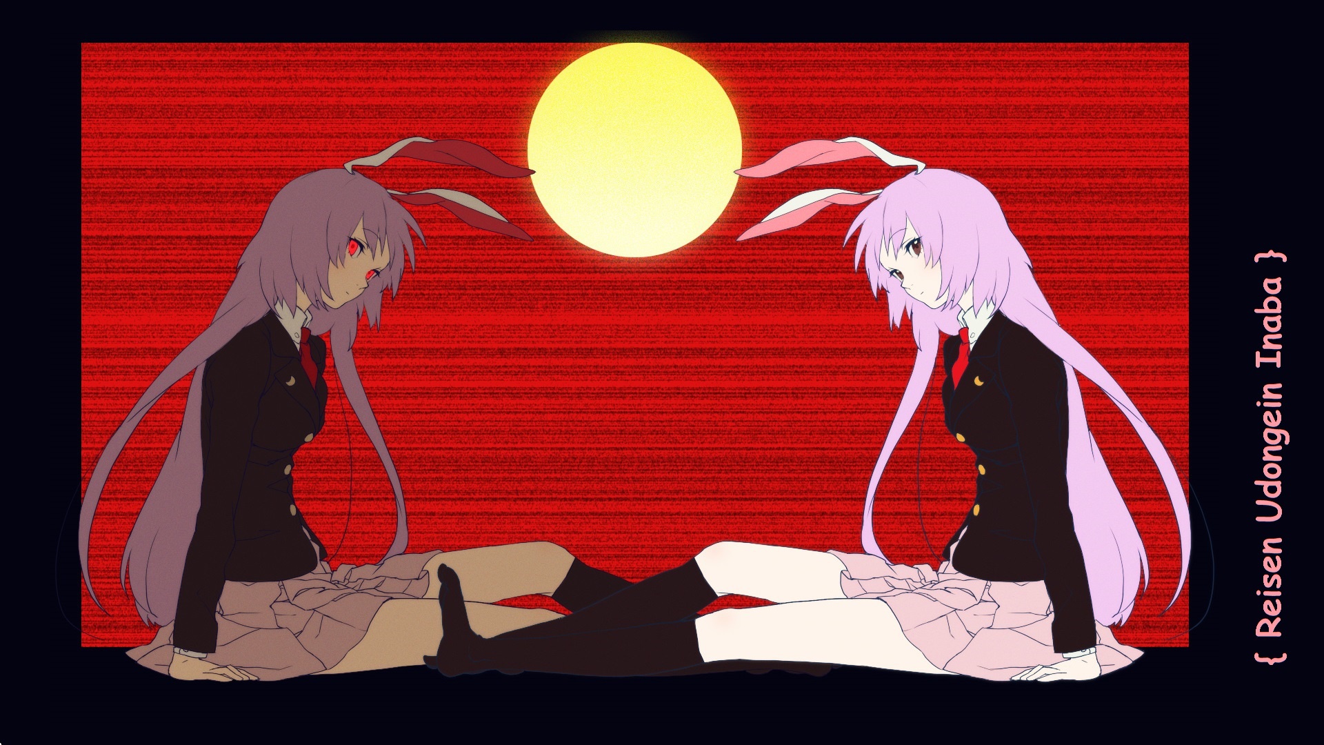 Download wallpaper the full moon, red eyes, alter ego, a bloody mist,  project East, sad girl, Traveling And Keeping Inaba, touhou project,  section games in resolution 1920x1080