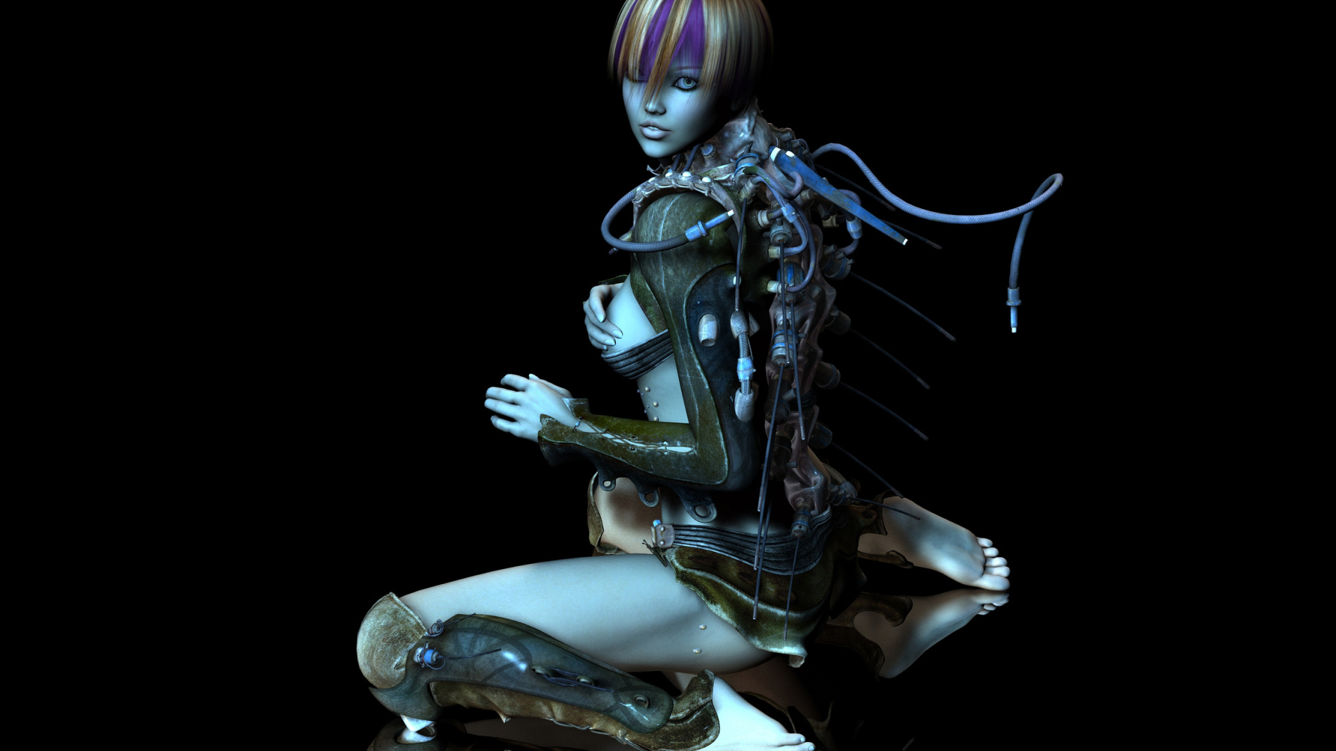 Download wallpaper girl, cyborg, tube, 3d art, section rendering in resolut...