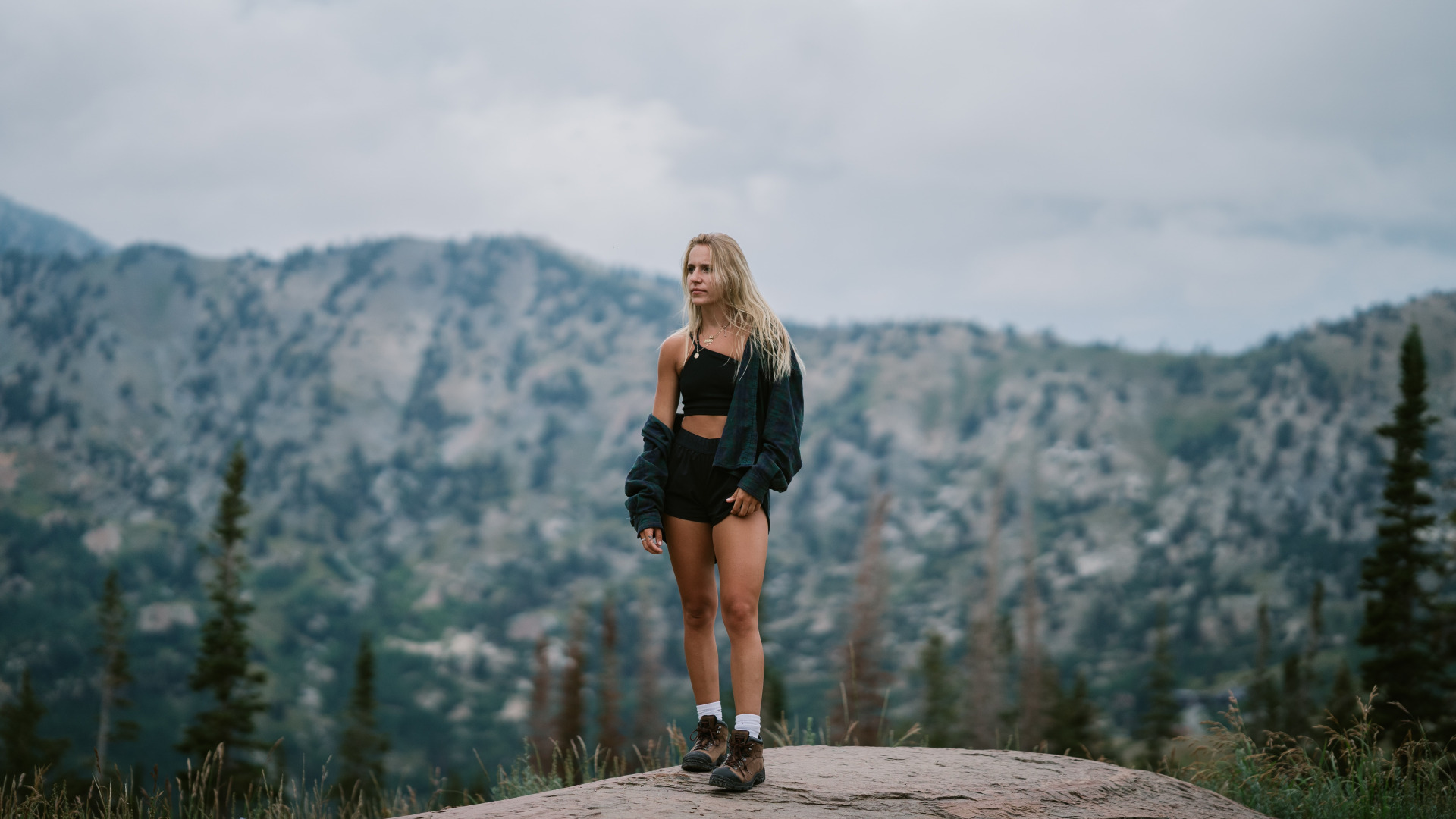 Download wallpaper Girl, Nature, Rock, Wood, Landscape, Mountain, Women ...
