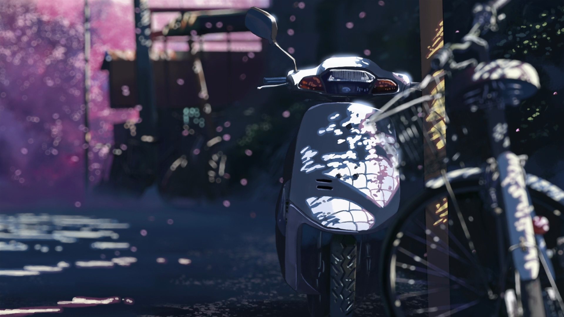 Wallpaper Sakura, 5 centimeters per second, Makoto Xingkai, motorcycle for  mobile and desktop, section прочее, resolution 1920x1080 - download