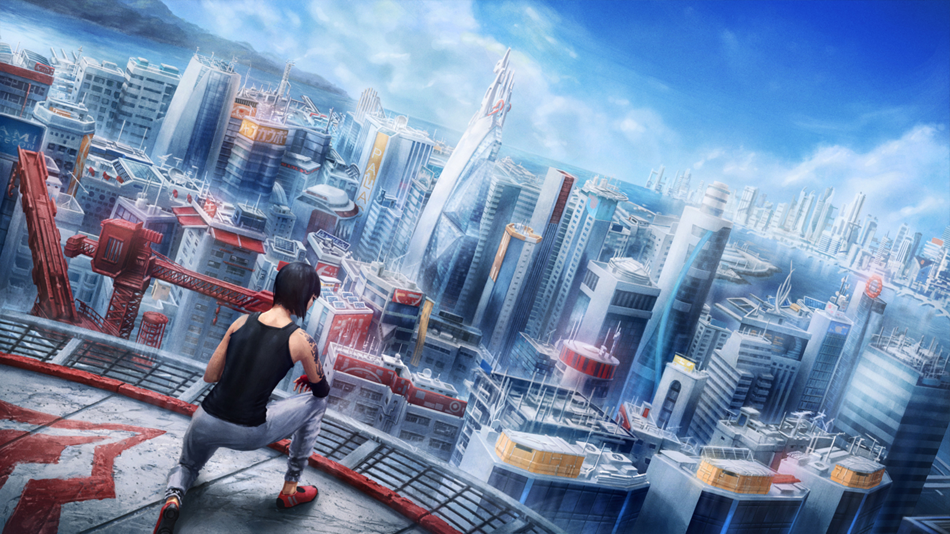 Wallpaper roof girl the city Mirror s Edge art faith Electronic Arts parkour for mobile and desktop section resolution 1920x1081 download