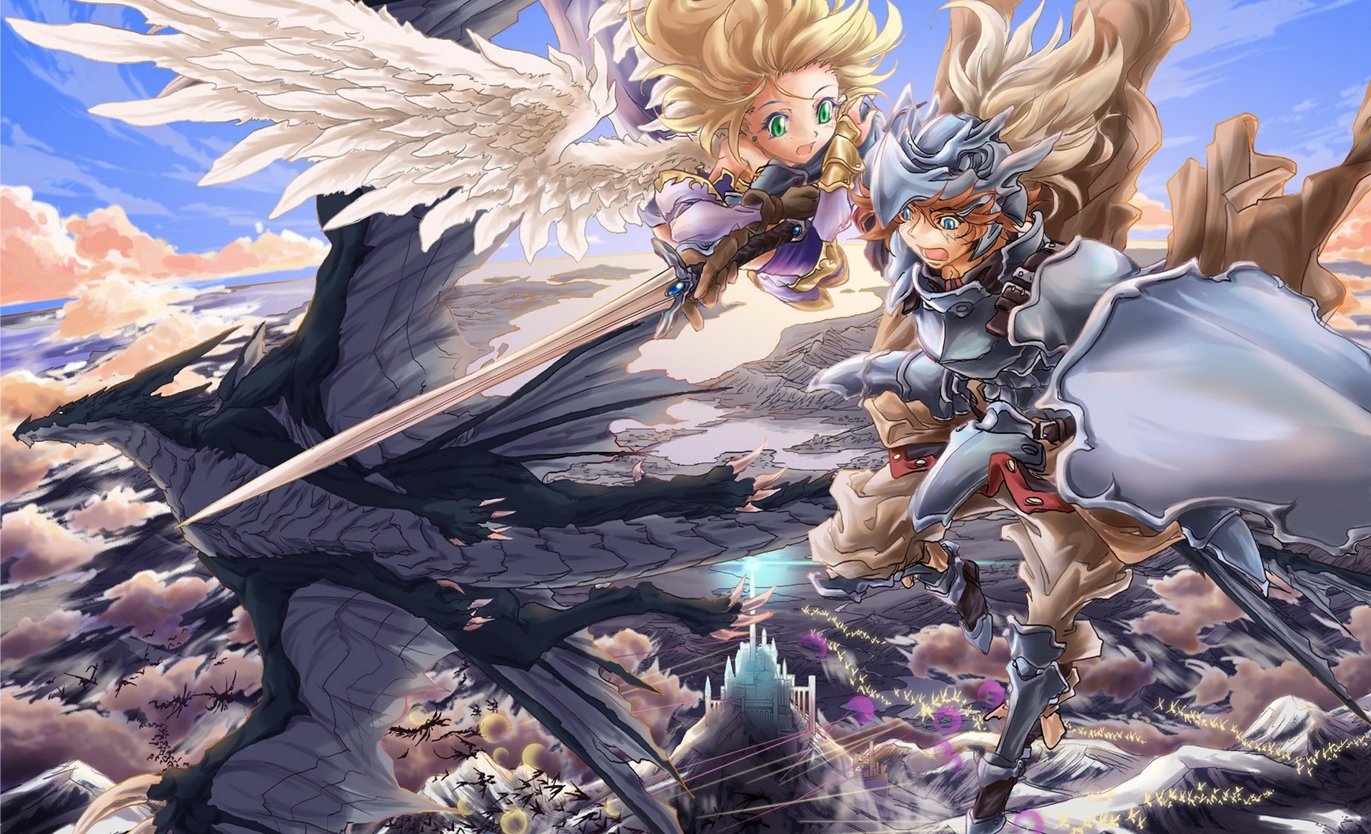 Winged knights. Небесный рыцарь аниме. Дракон и ангел аниме. Аниме ангел с мечом. Аниме девушка рыцарь с крыльями.