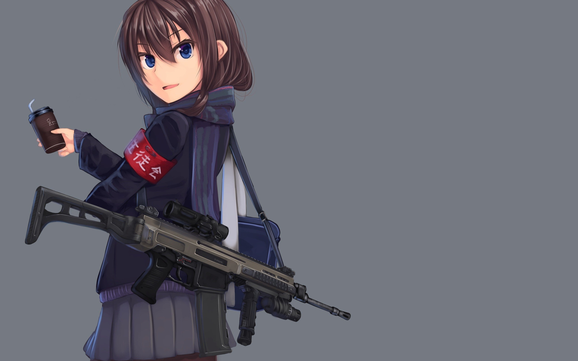 Download wallpaper girl, gun, weapon, anime, pretty, rifle, japanese ...