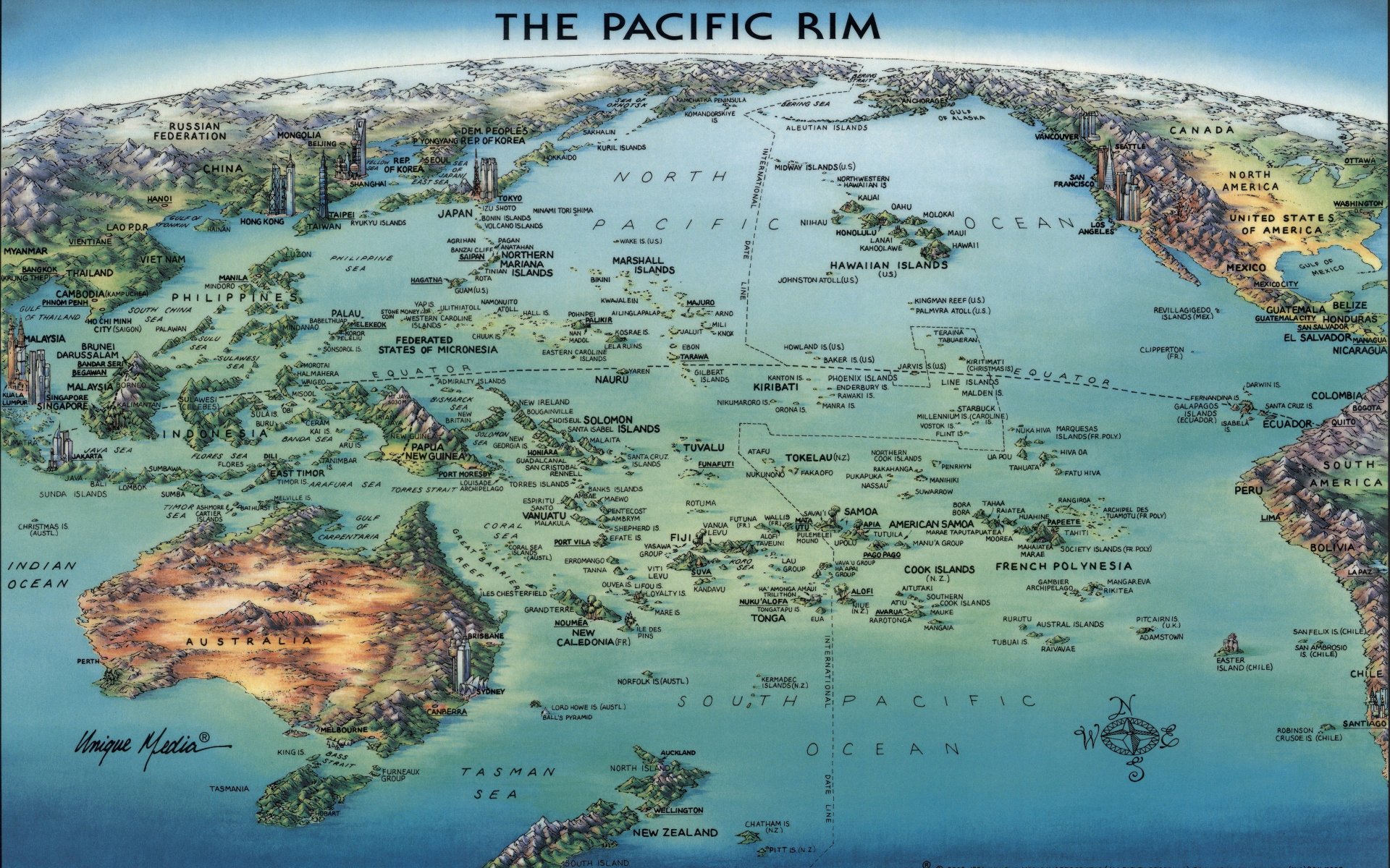 Download wallpaper Map, World map, The Pacific Rim, Pacific region ...