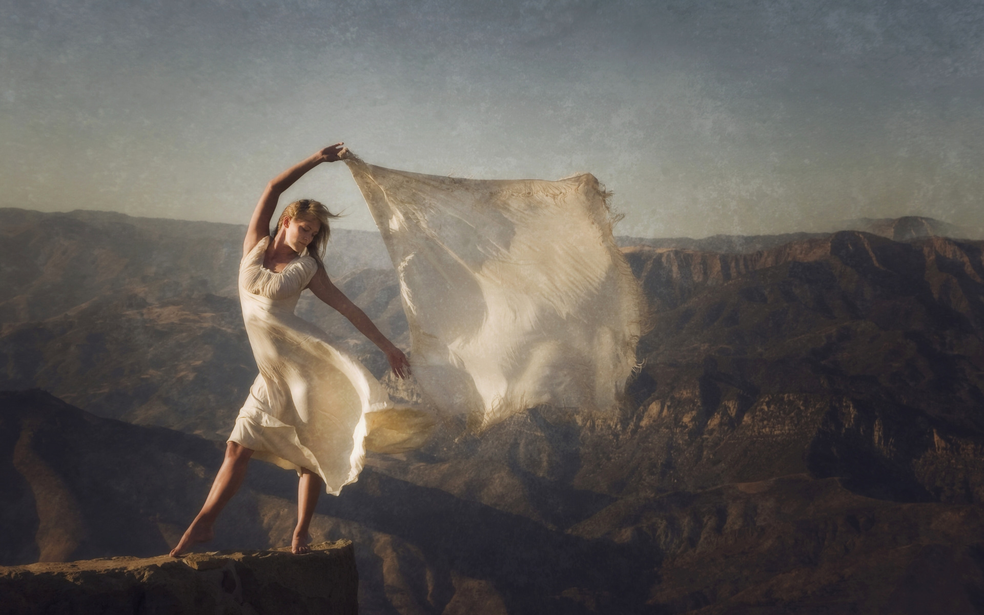 girl, mountains, mood, the <b>wind</b>, texture, dress, shawl. 