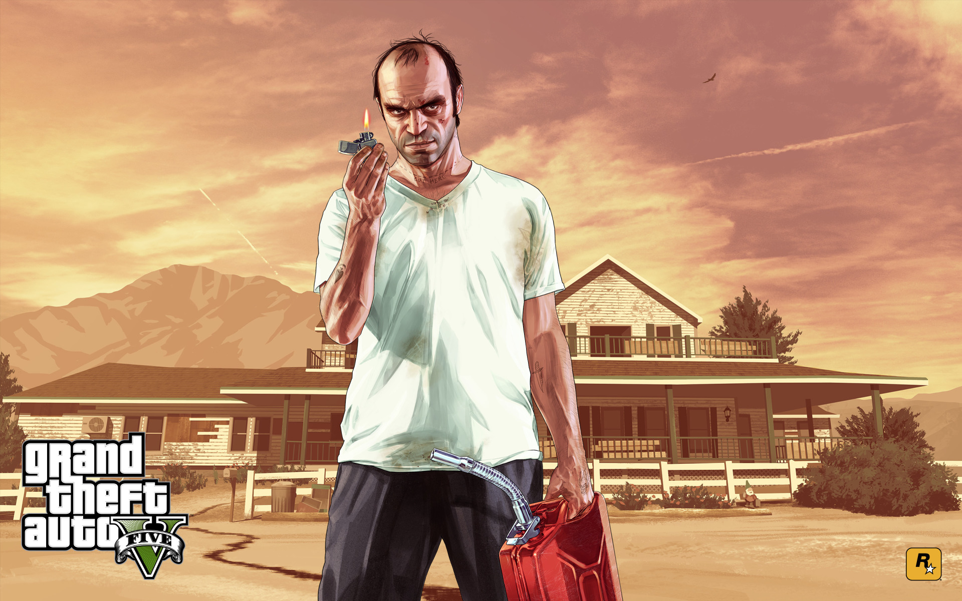 Download wallpaper house, fire, art, Grand Theft Auto V, Trevor, Trevor,  Phillips, section games in resolution 1920x1200