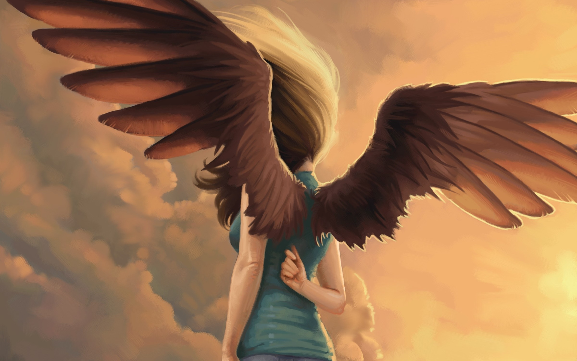 girl, the wind, hair, wings, <b>angel</b>, art, back, Kelly Perry.