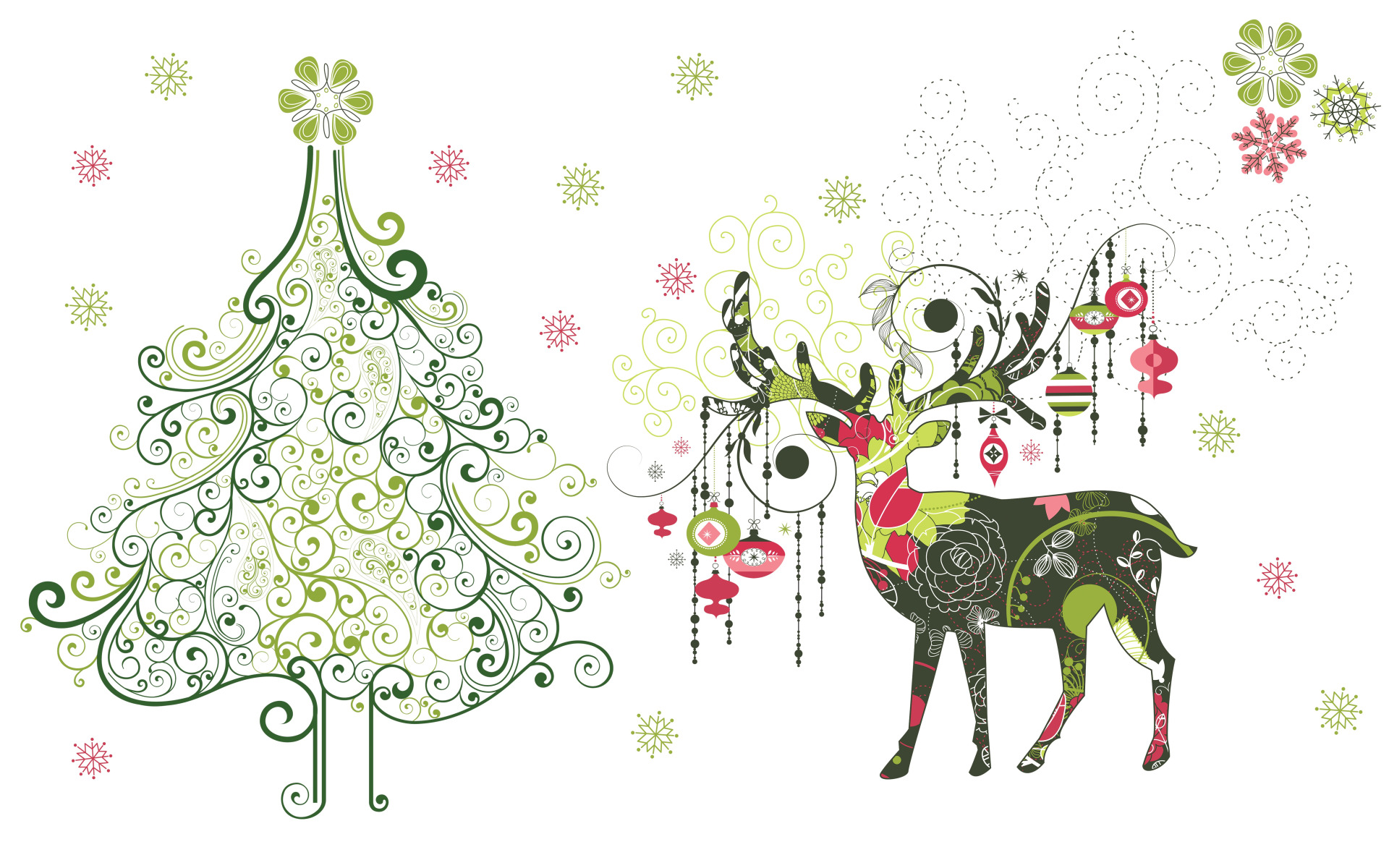 Векторные картинки новый год Download wallpaper snowflakes, holiday, toys, minimalism, vector, deer, art, New