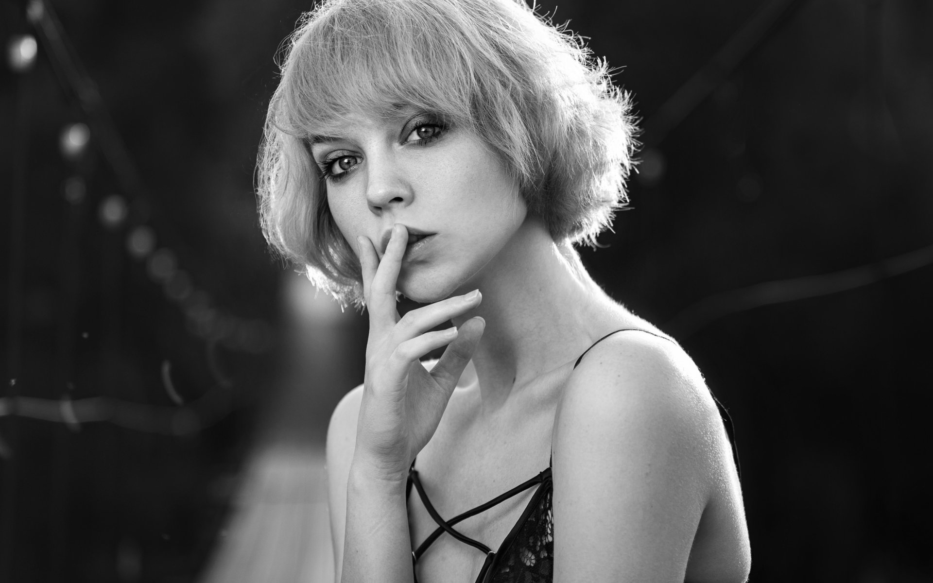 Download wallpaper portrait, monochrome, Olya, Olga Pushkina, Evgeny ...