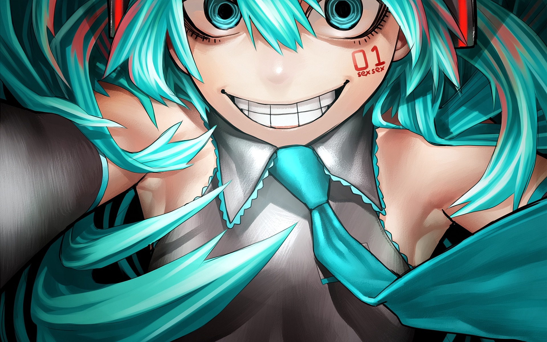 Download wallpaper look, anime, Hatsune Miku, Vocaloid, art, self portrait,  Ciba, section anime in resolution 1920x1200