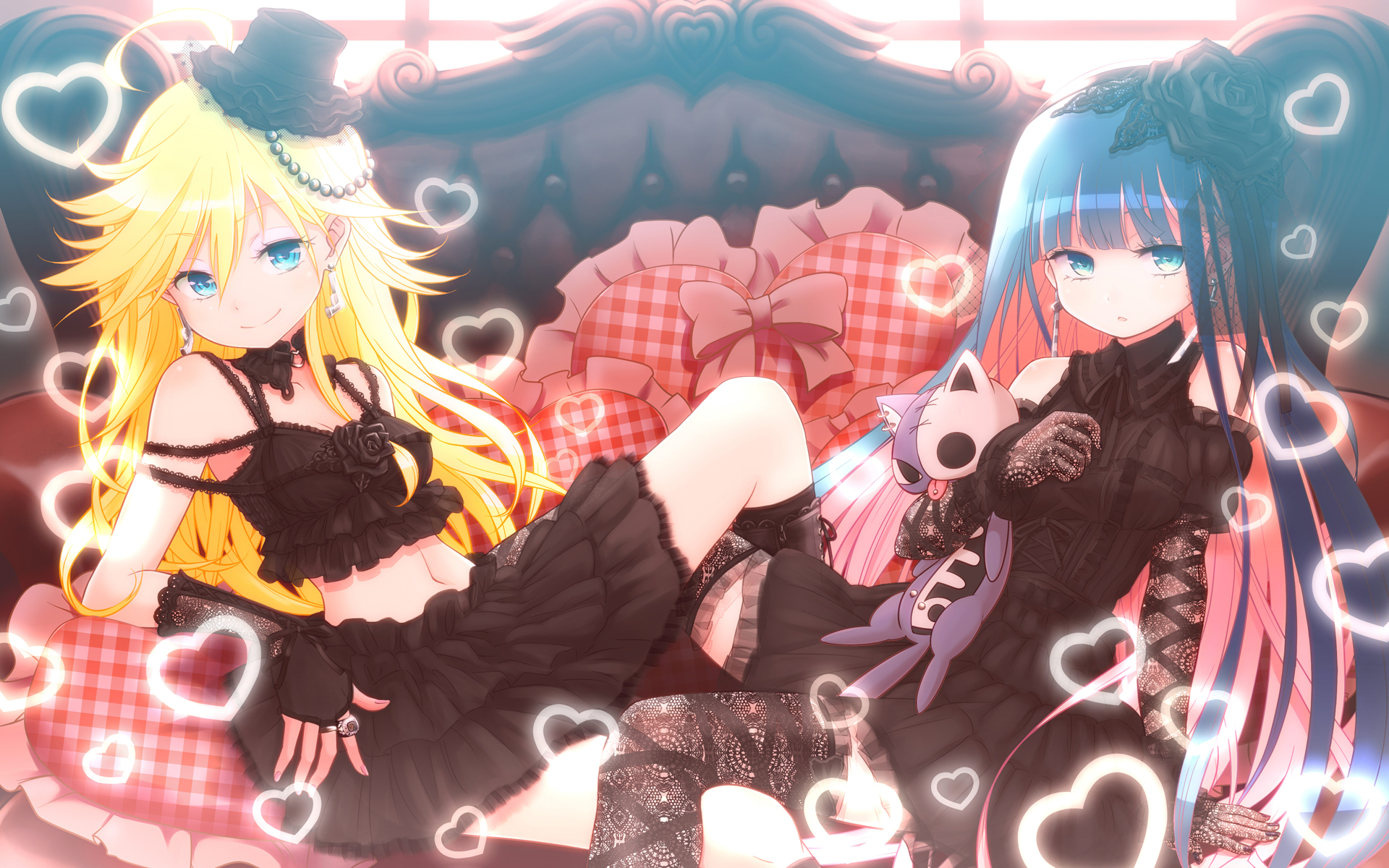 Wallpaper girls, pillow, anime, hearts, Holy Podas, Panty And Stocking With  Garterbelt, Shaking, Chalco for mobile and desktop, section прочее,  resolution 1920x1200 - download