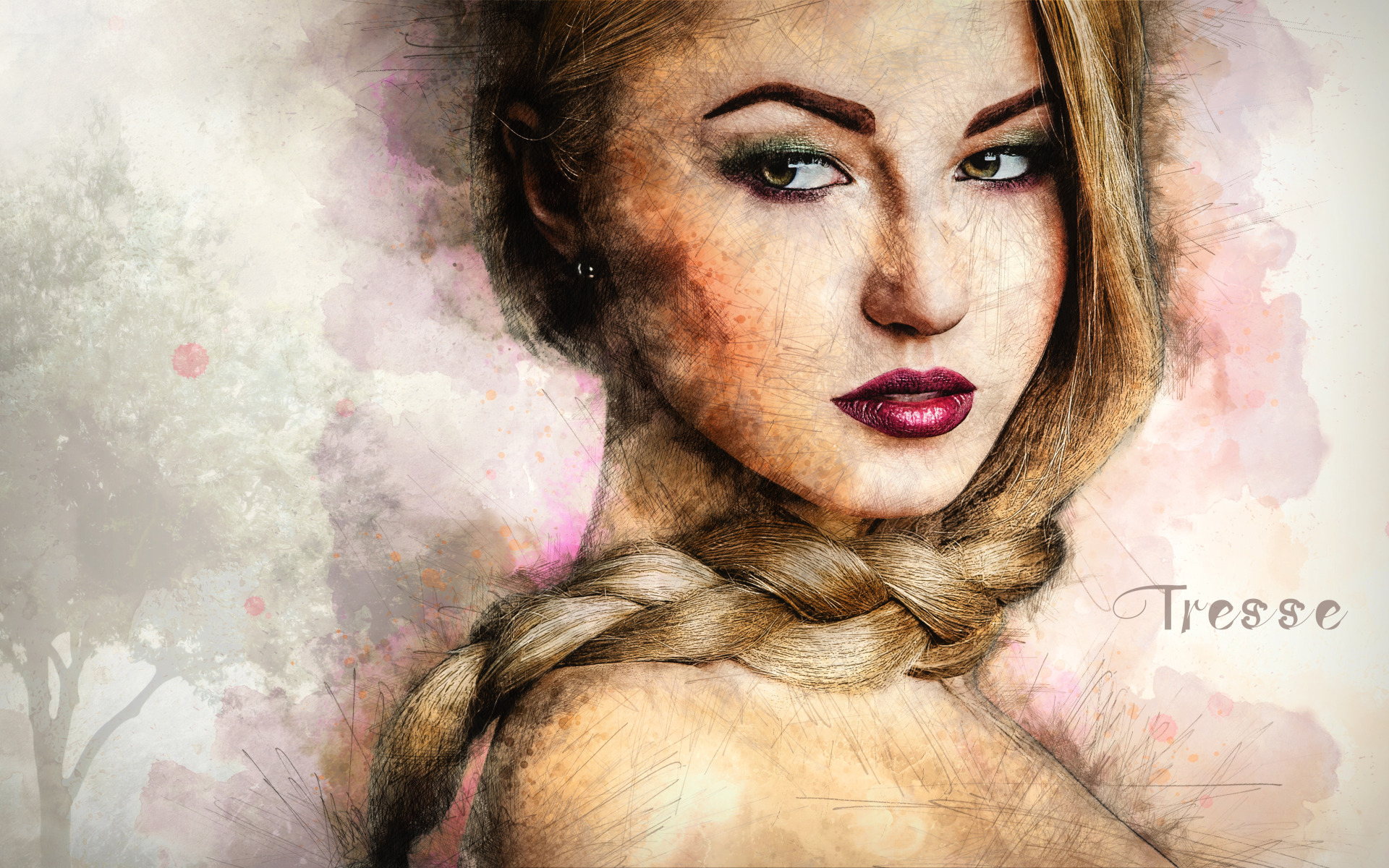 Download wallpaper girl, face, art, blonde, braid, section rendering in ...