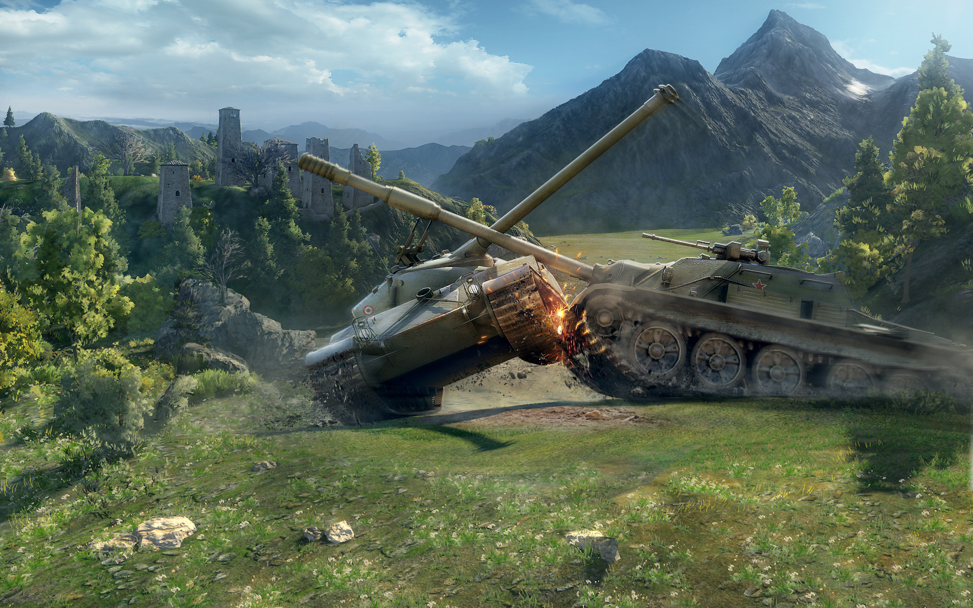 Wallpaper tanks, physics, World of tanks, WoT, medium tank, world of tanks,  Bat Chatillon 25 t, SU-122-54 for mobile and desktop, section игры,  resolution 1920x1200 - download