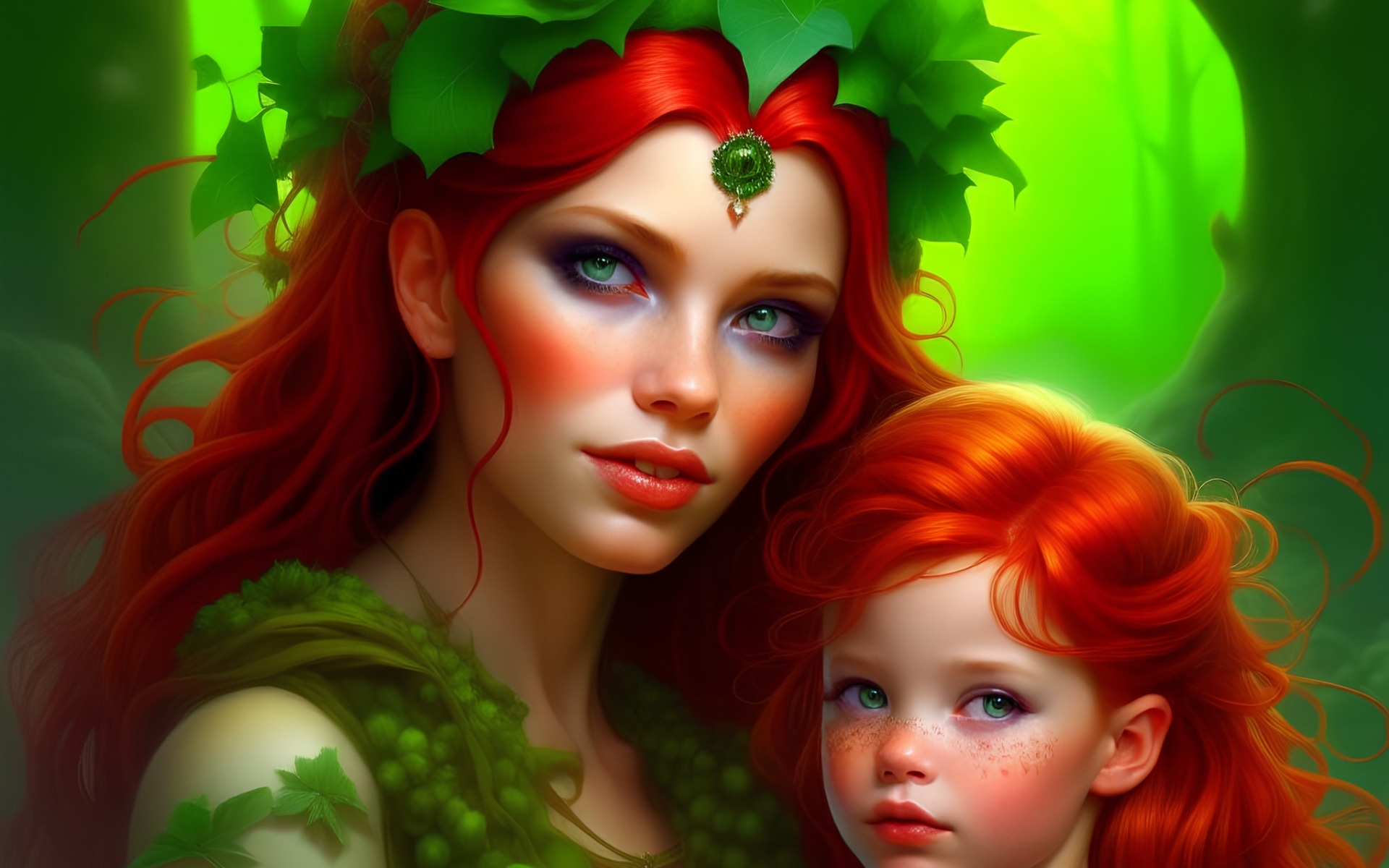 Download wallpaper green, poison ivy, little daughter, section ai art ...