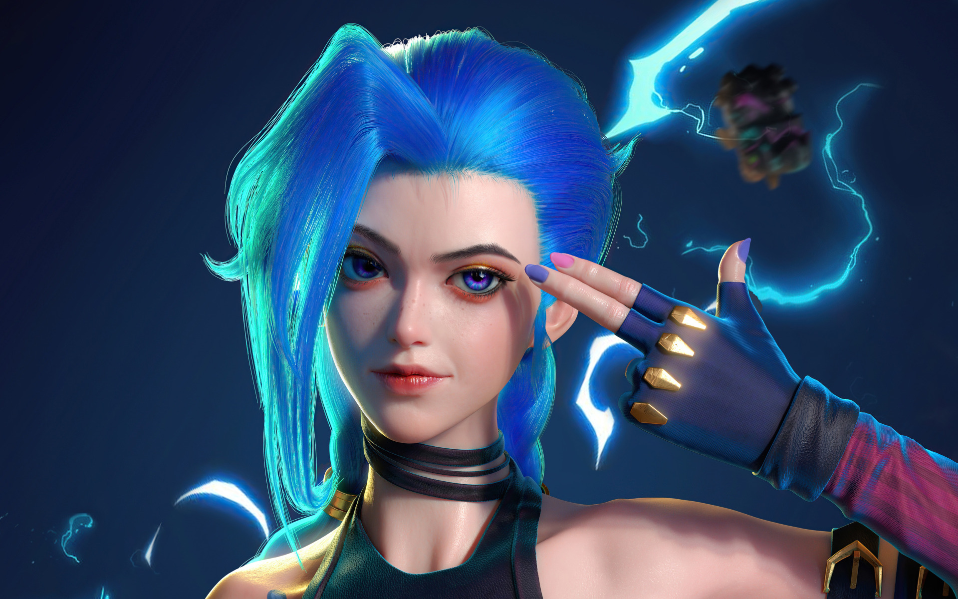 Download wallpaper Art, League of Legends, LoL, Face, Fanart, Jinx ...