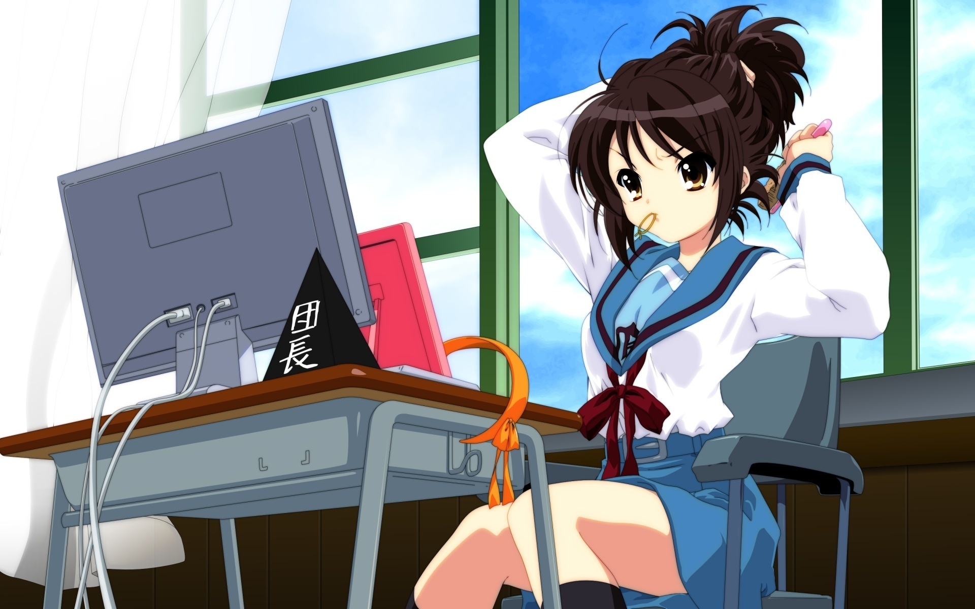 Download wallpaper girl, schoolgirl, The Melancholy of Haruhi Suzumiya, Suzumiya  Haruhi no Yuutsu, Haruhi, Suzumiya, section anime in resolution 1920x1200