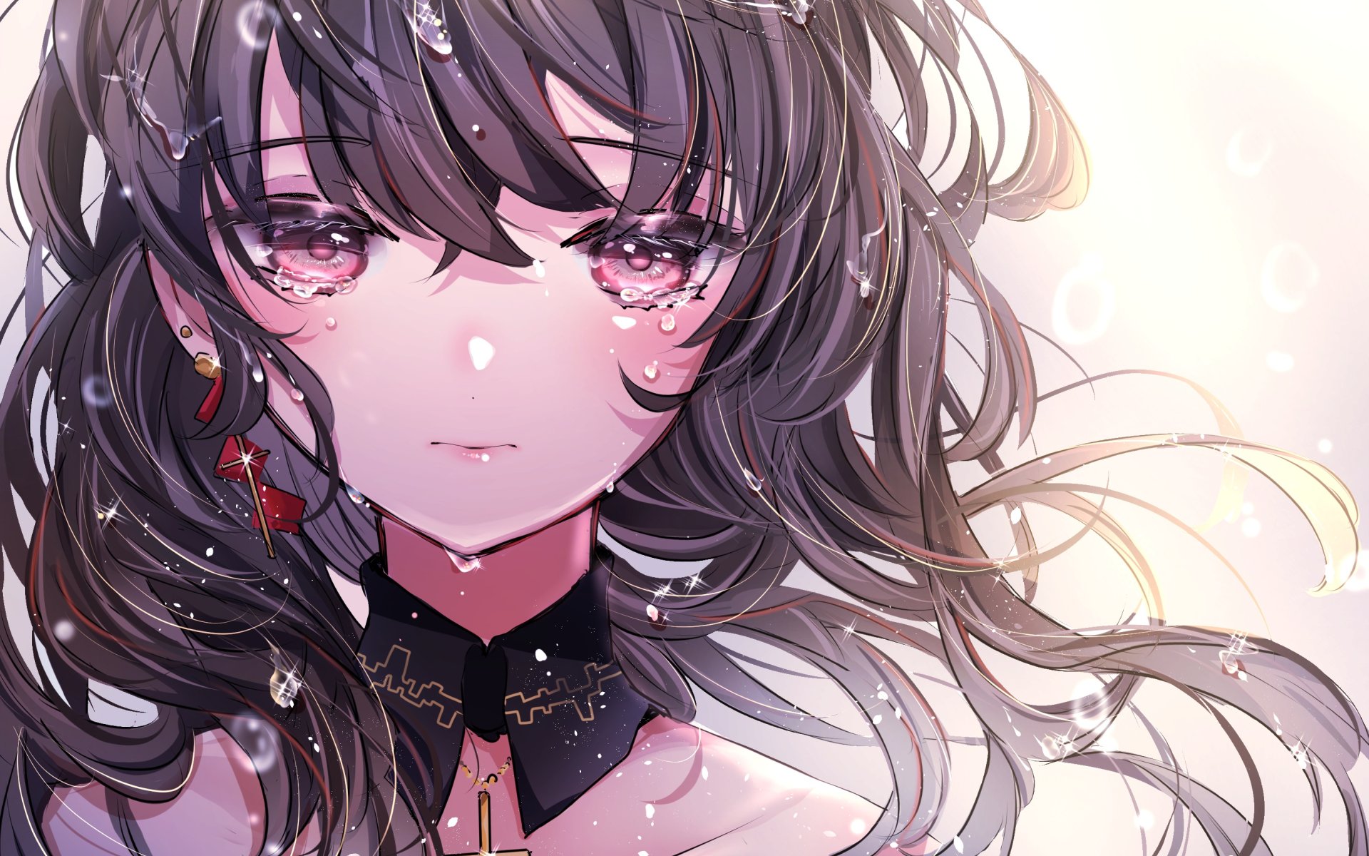 Download wallpaper girl, drops, cross, tears, crying, section art in ...