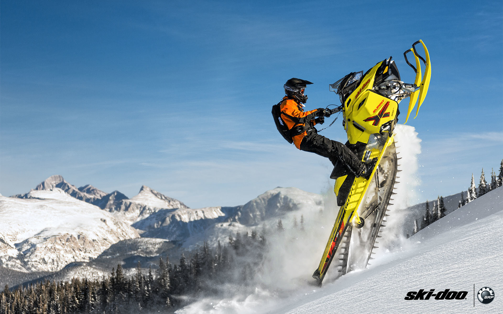 Wallpaper Mountain, Yellow, Summit, Snowmobile, Snowmobile, Buck, Ski Doo  for mobile and desktop, section спорт, resolution 1920x1200 - download